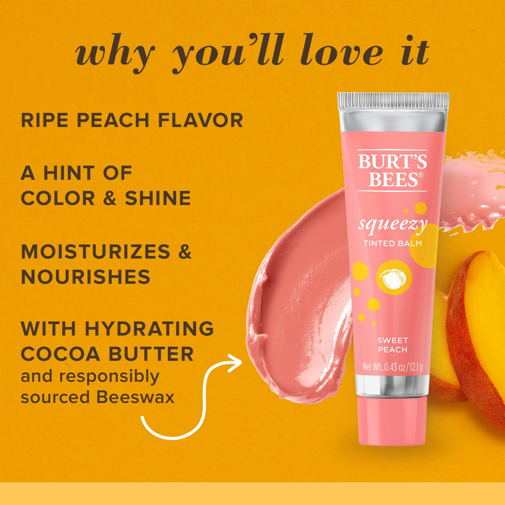 Burt's Bees 100% Natural Origin Squeezy Tinted Lip Balm, Sweet Peach - 0.43 Ounce Squeeze Tube