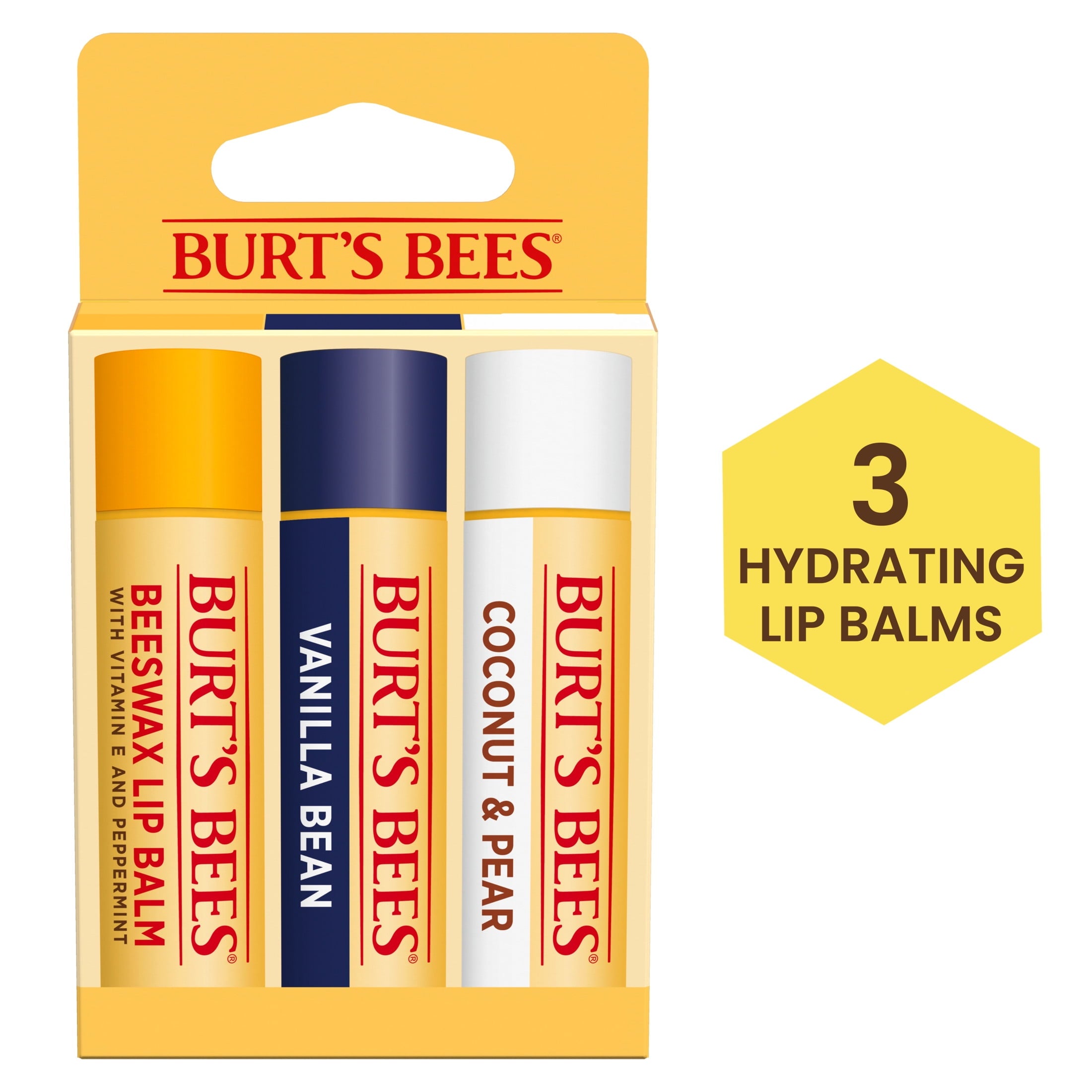 (4 pack) Burt's Bees Beeswax, Vanilla Bean, and Coconut and Pear Lip Balm Pack, Natural Origin Lip Care, 3 Pack