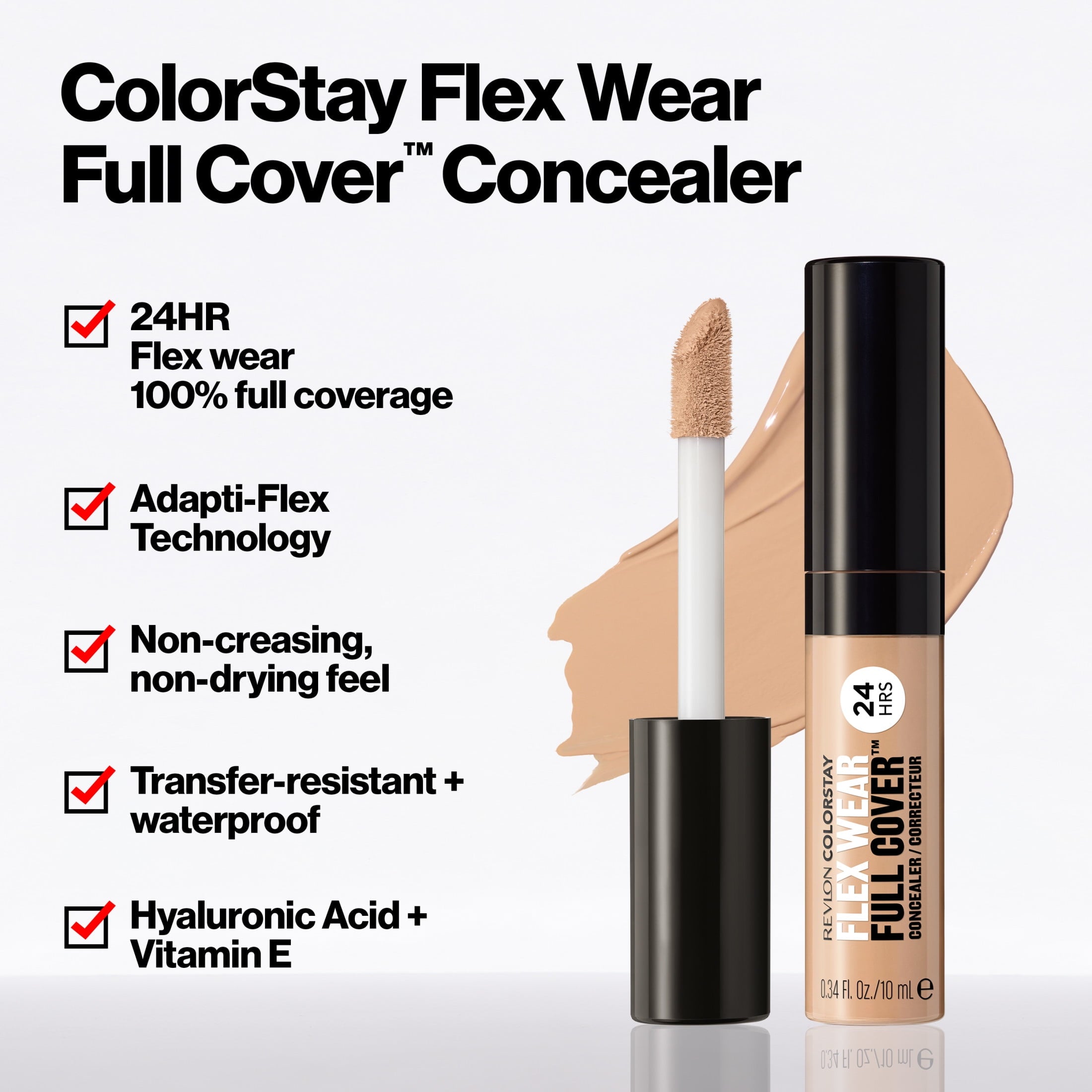 Revlon ColorStay Flex Wear Concealer, Full Coverage, 24HR Wear, 070 Nutmeg, 0.34 fl oz