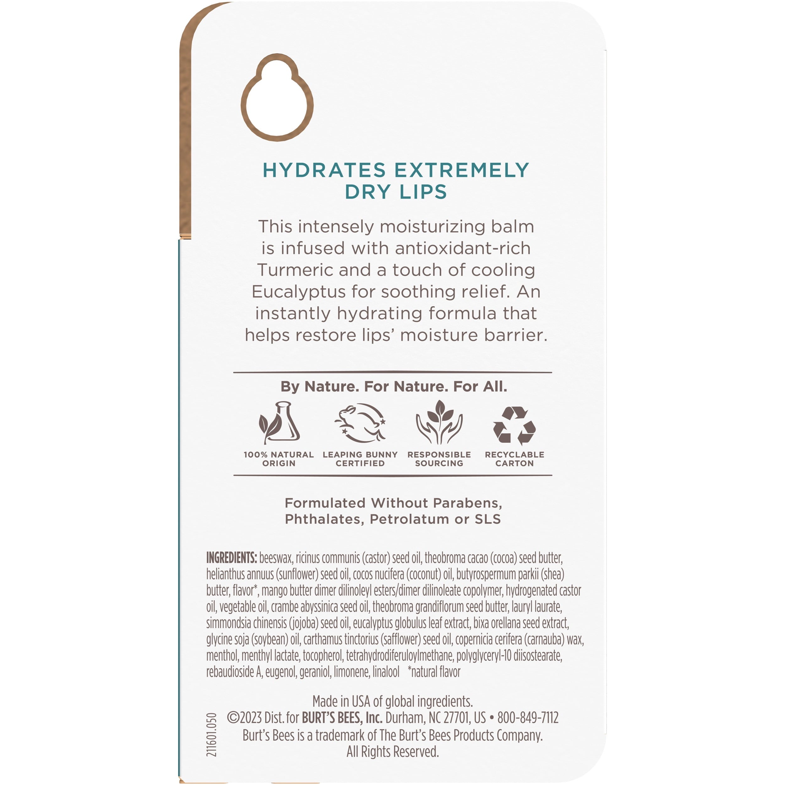 Burt's Bees 100% Natural Origin Rescue Lip Balm, Cooling Eucalyptus, 1 Tube
