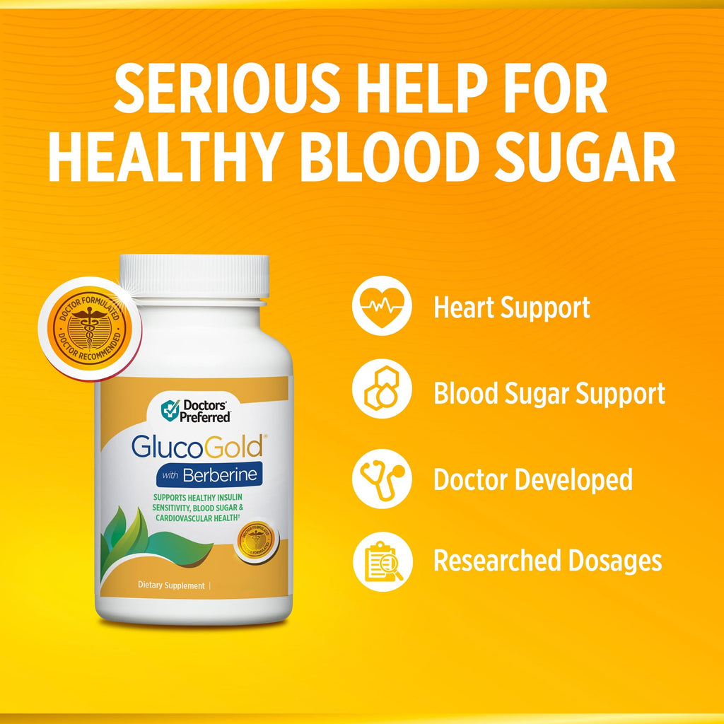 Doctors’ Preferred GlucoGold with Berberine, Healthy Blood Sugar Support, 42 Vegetarian Tablets