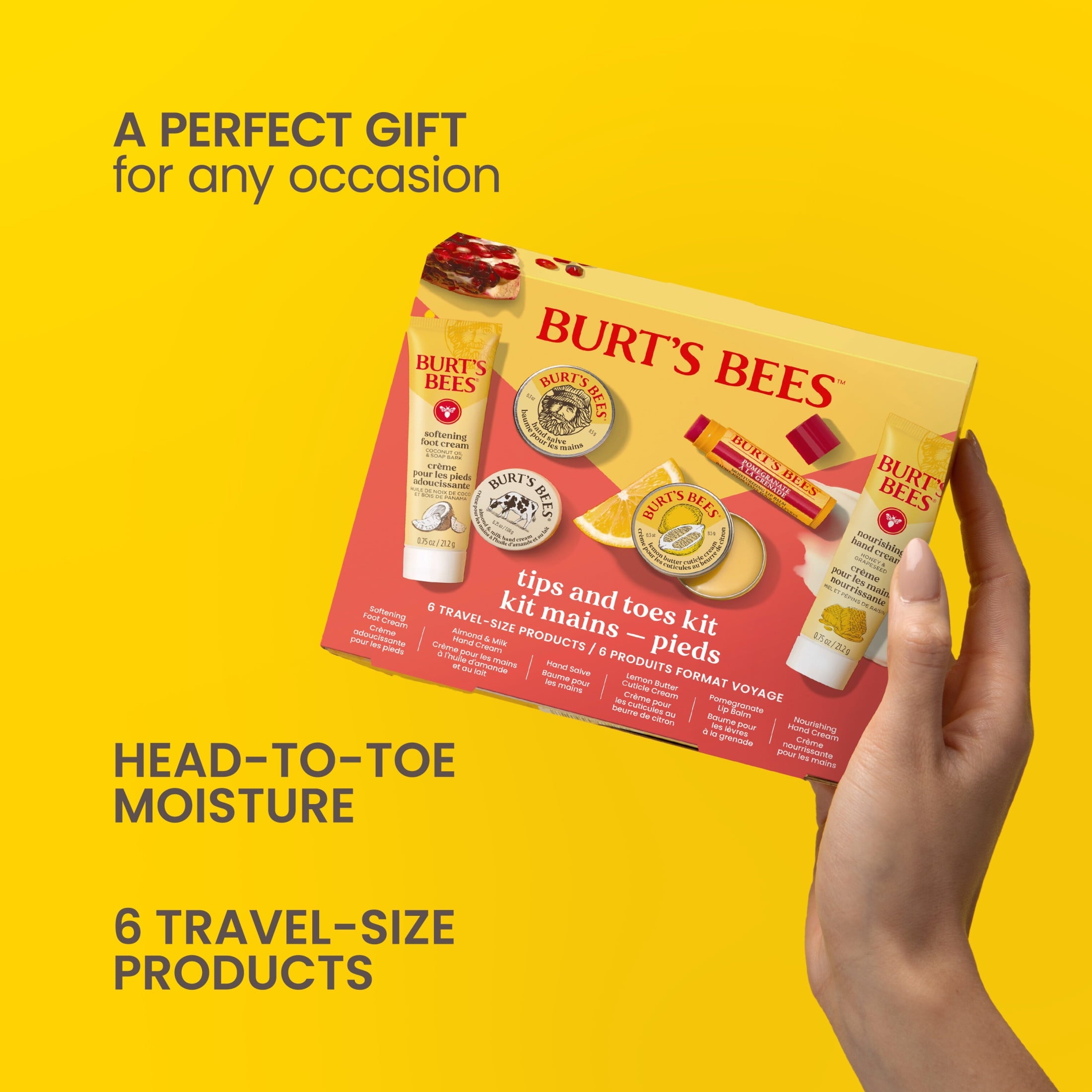 Burts Bees Tips and Toes Gift Set, Hand Cream, Foot Cream, Cuticle Cream, Hand Salve, Lip Balm