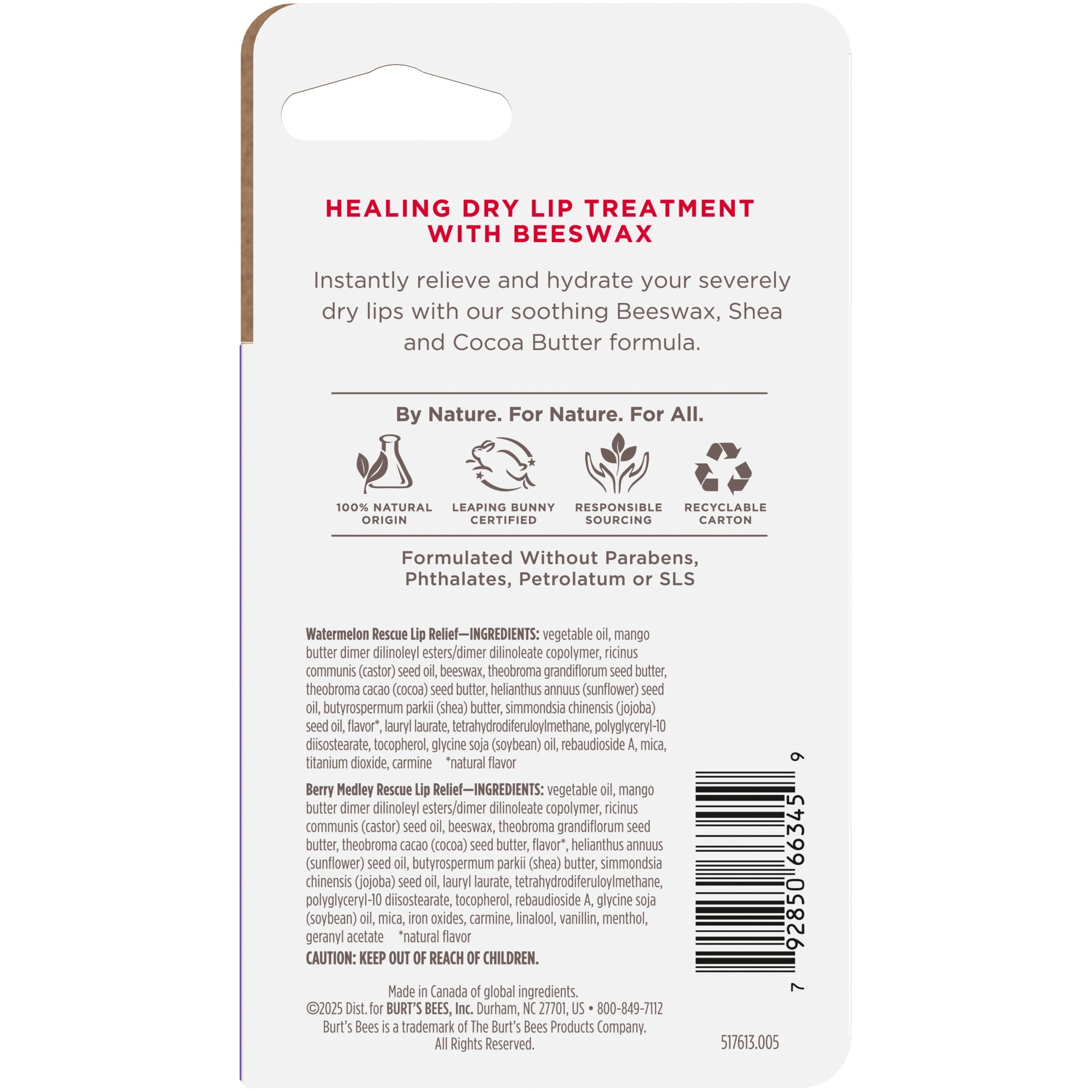 Burt's Bees Watermelon and Berry Medley Rescue Lip Relief, 2-Pack, 0.35 oz.