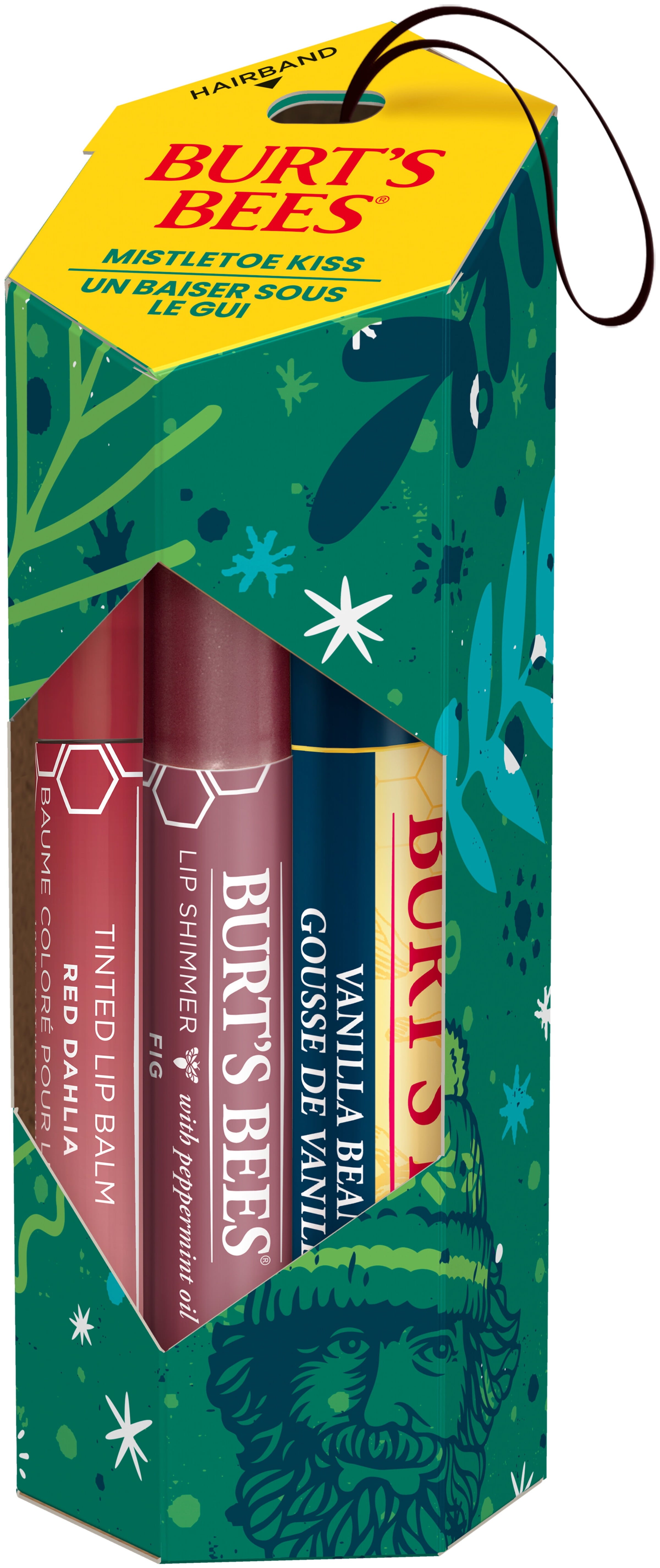 (2 pack) Burt's Bees Lip Balm, Tinted Lip Balm and Lip Shimmer Gift Sets, Mistletoe Kiss, Vanilla Bean/Red Dahlia/Fig, 3-Pack
