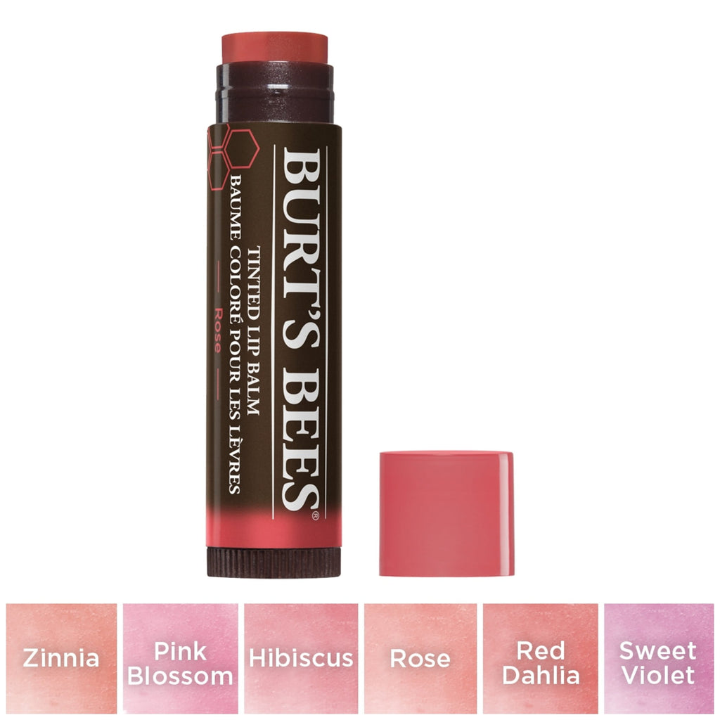 Burt's Bees 100% Natural Tinted Lip Balm, Rose with Shea Butter & Botanical Waxes - 1 Tube