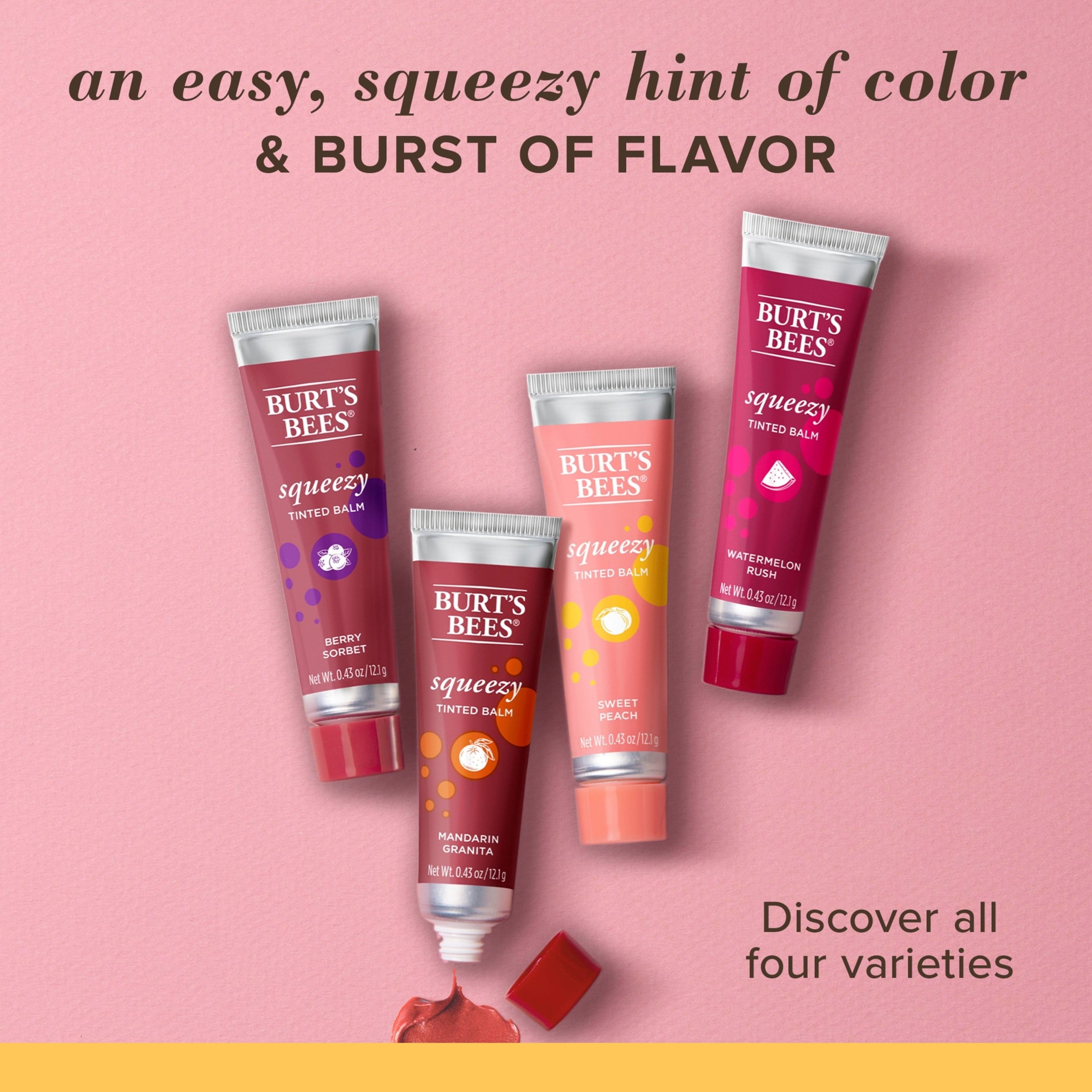 Burt's Bees 100% Natural Origin Squeezy Tinted Lip Balm, Sweet Peach - 0.43 Ounce Squeeze Tube