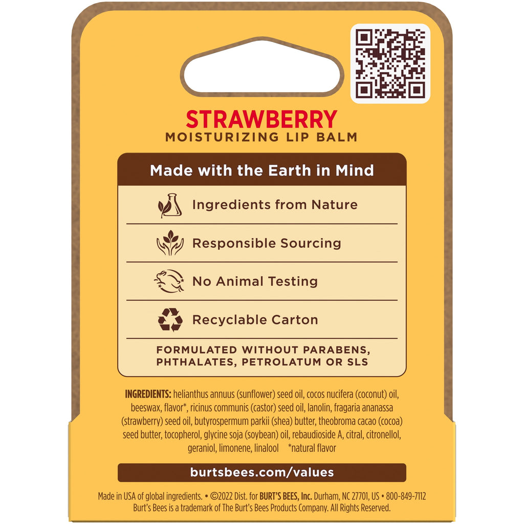 Burt's Bees Strawberry Moisturizing Lip Balm, 100% Natural Origin, 6 Tubes, 0.15 oz