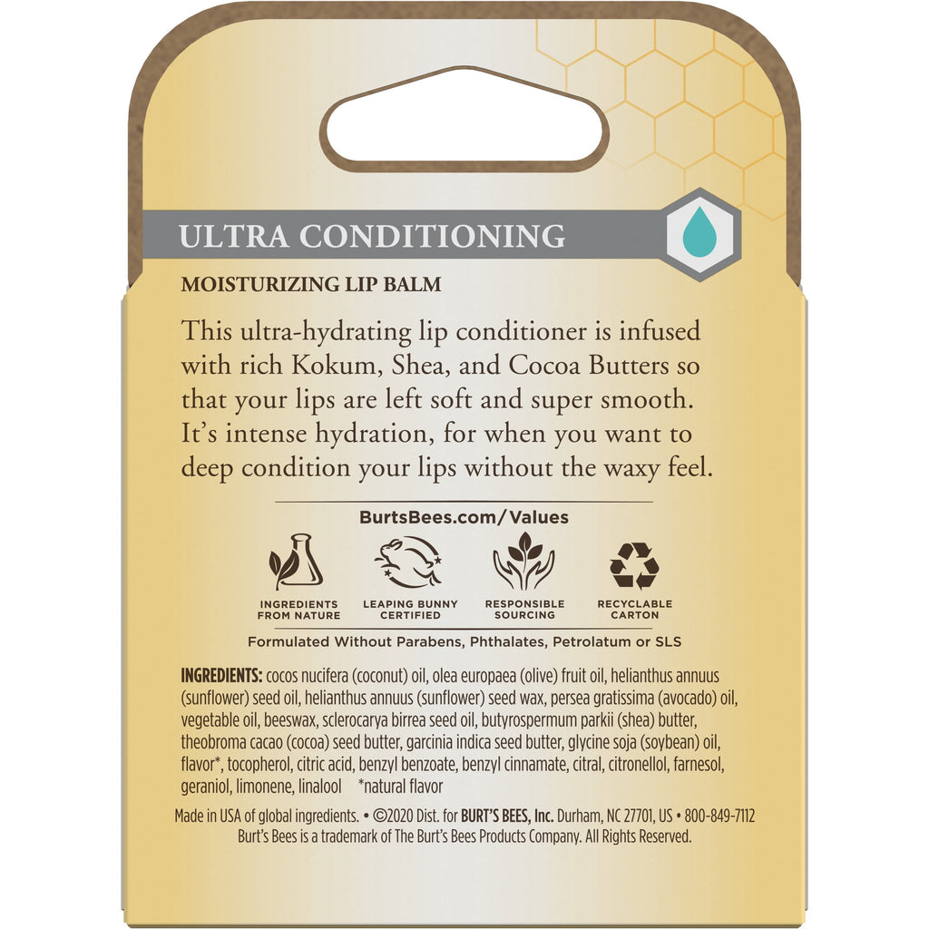 Burts Bees Ultra Conditioning Moisturizing Lip Balm, 4-Pack, 0.15 oz.