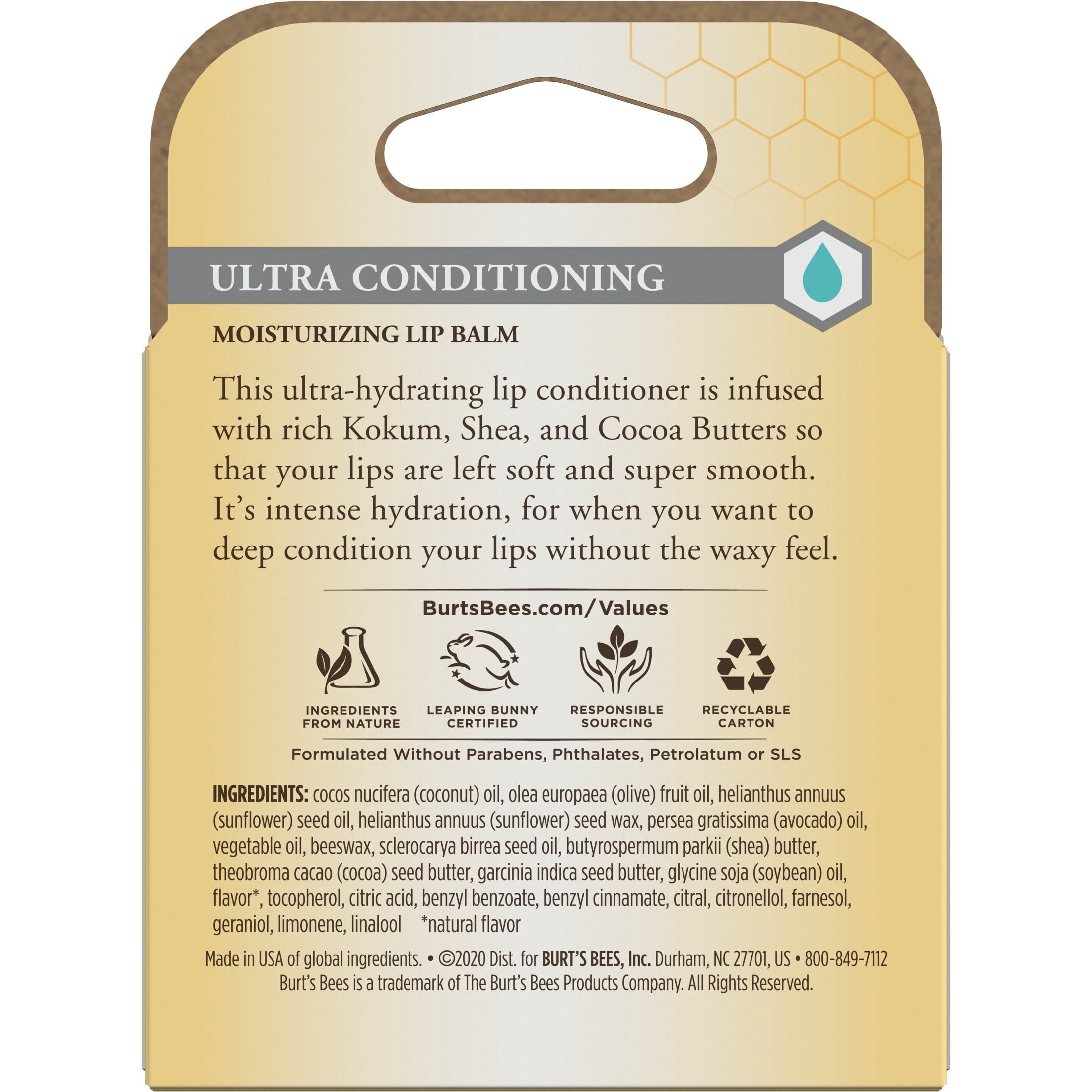 Burts Bees Ultra Conditioning Moisturizing Lip Balm, 4-Pack, 0.15 oz.