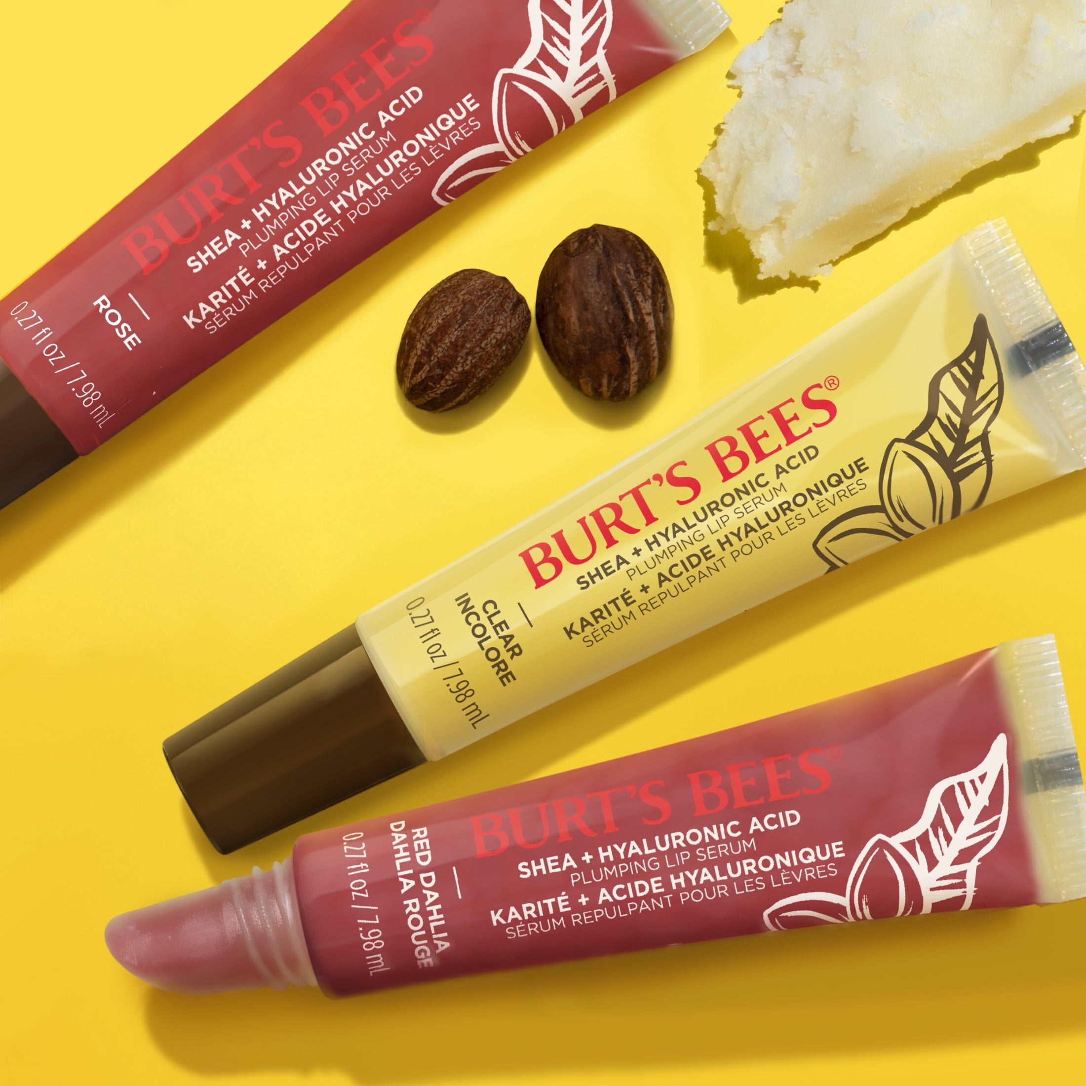 Burt's Bees Shea + Hyaluronic Acid Red Dahlia Plumping Lip Serum, Natural Origin Lip Care, 1 Tube, 0.27 oz.