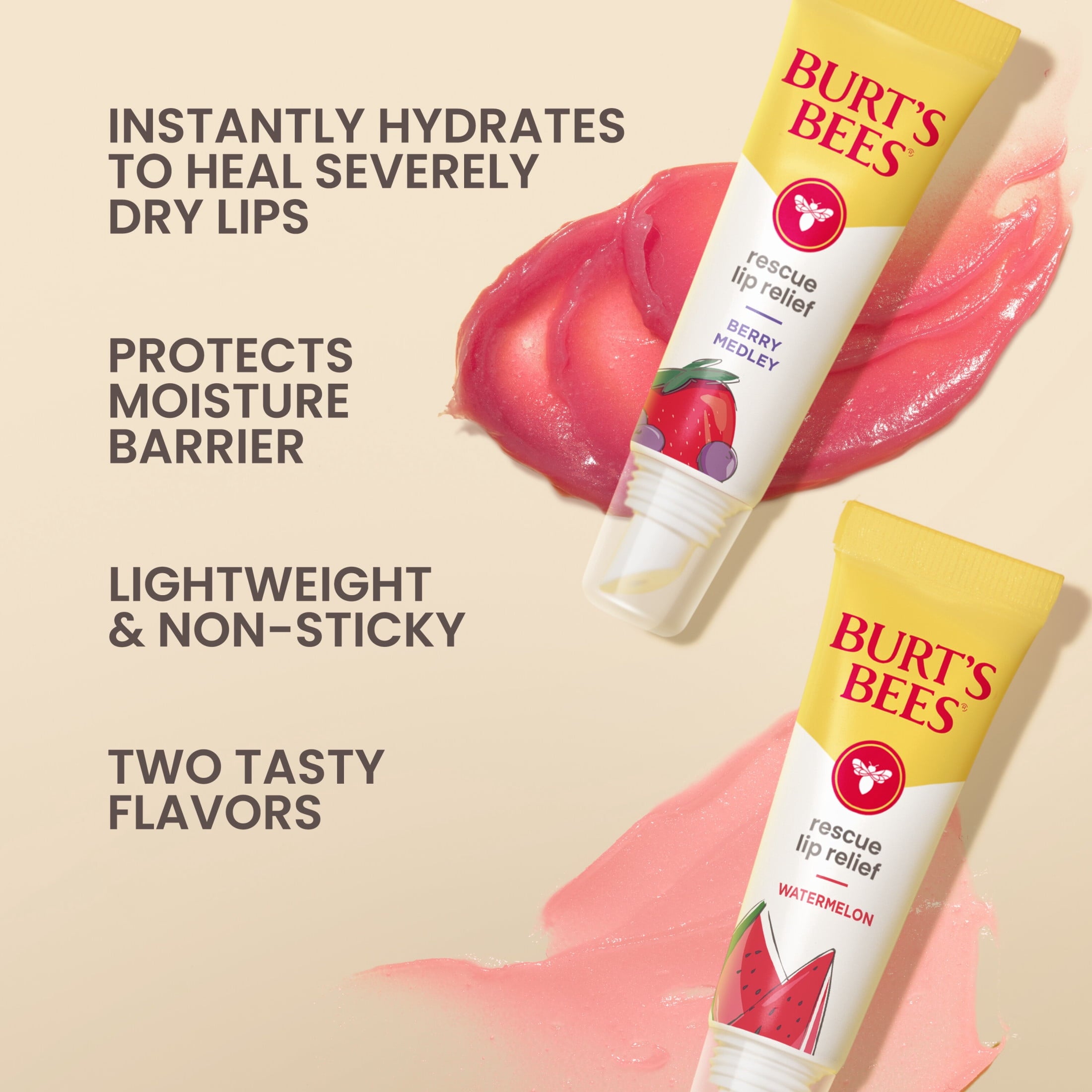 Burt's Bees Watermelon and Berry Medley Rescue Lip Relief, 2-Pack, 0.35 oz.
