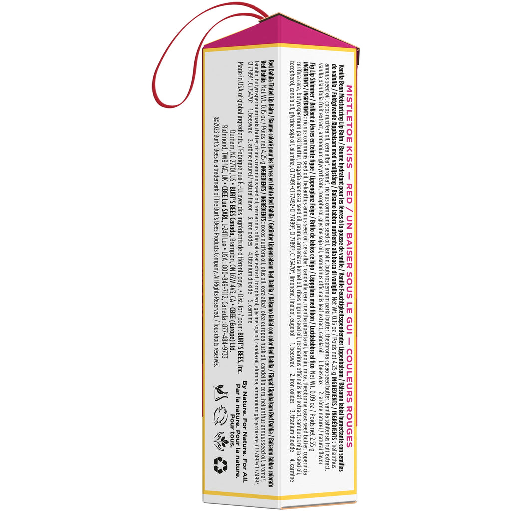 (2 pack) Burt's Bees Lip Balm, Tinted Lip Balm and Lip Shimmer Gift Sets, Mistletoe Kiss, Vanilla Bean/Red Dahlia/Fig, 3-Pack