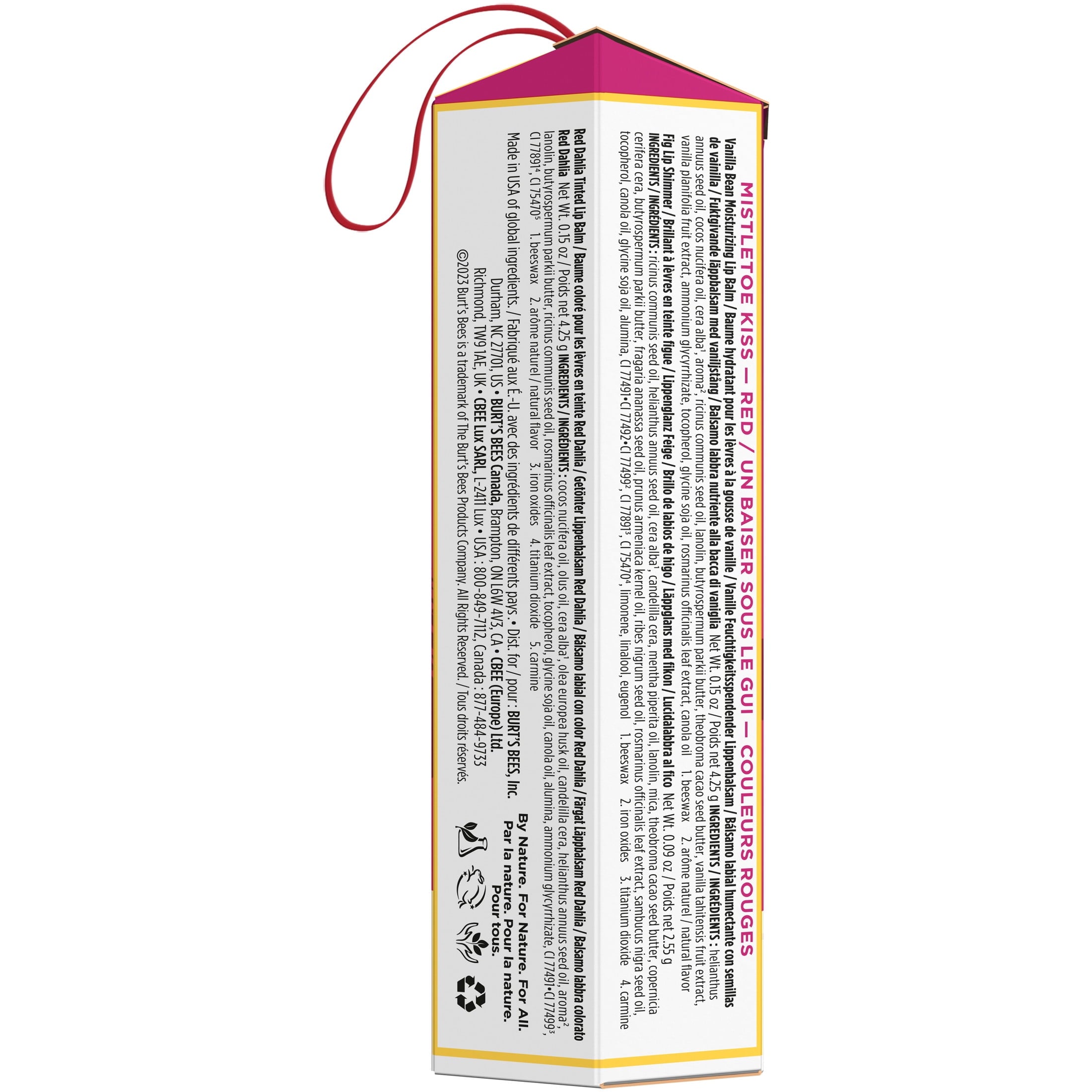 (2 pack) Burt's Bees Lip Balm, Tinted Lip Balm and Lip Shimmer Gift Sets, Mistletoe Kiss, Vanilla Bean/Red Dahlia/Fig, 3-Pack