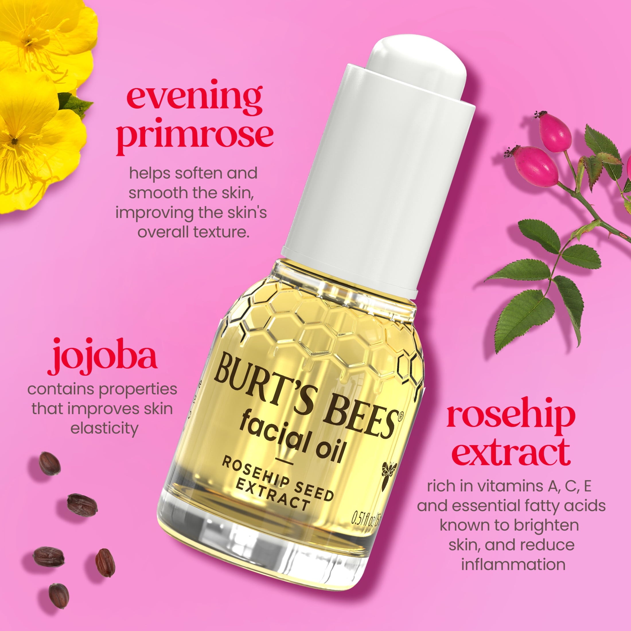 Burt's Bees Facial Oil, 0.51 fl. oz. Bottle