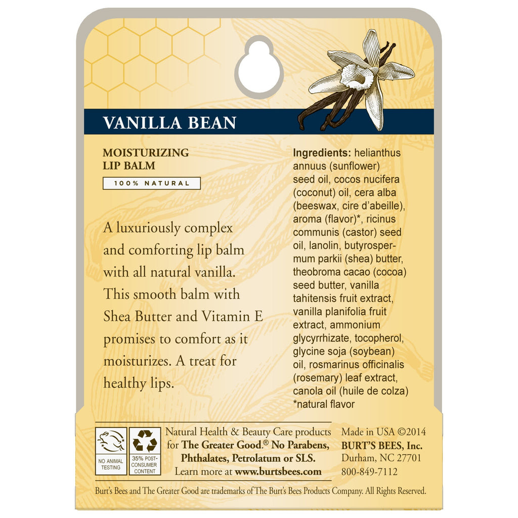 Burt's Bees 100% Natural Origin Moisturizing Lip Balm, Vanilla Bean, 1 Tube in Blister Box