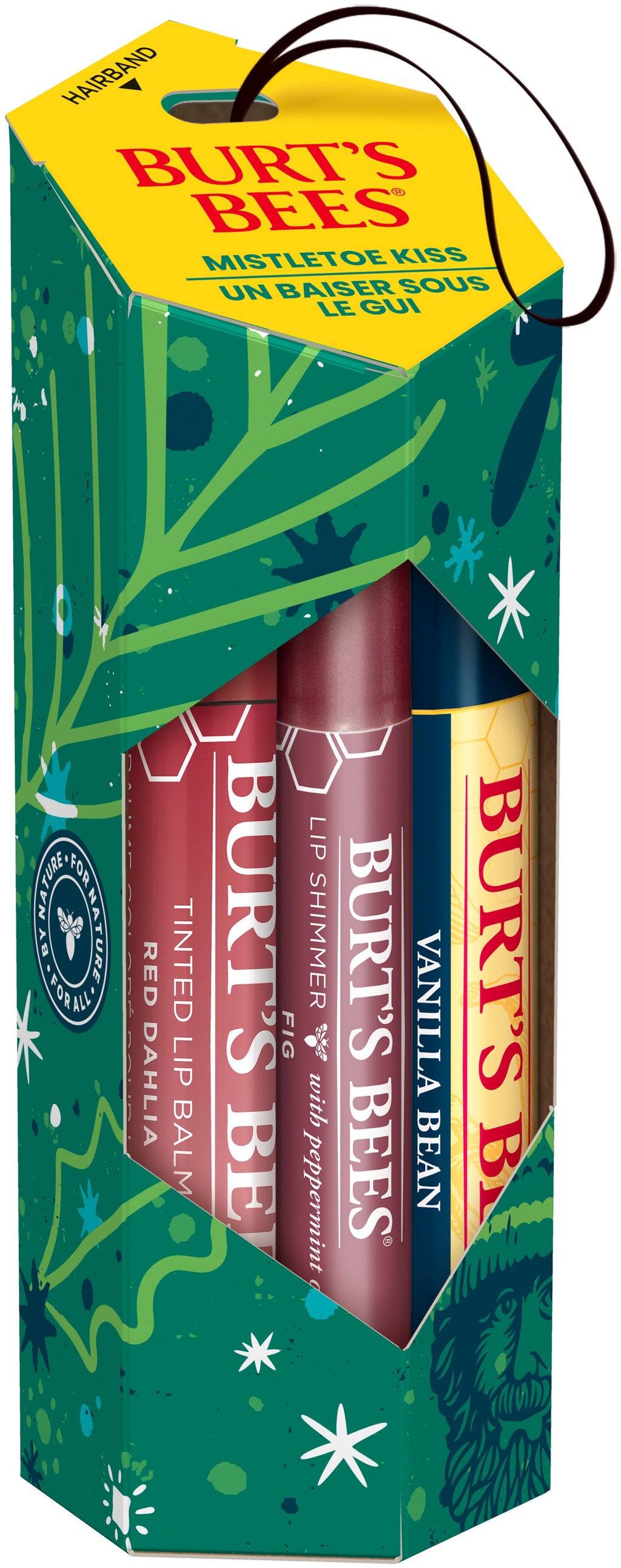 (2 pack) Burt's Bees Lip Balm, Tinted Lip Balm and Lip Shimmer Gift Sets, Mistletoe Kiss, Vanilla Bean/Red Dahlia/Fig, 3-Pack