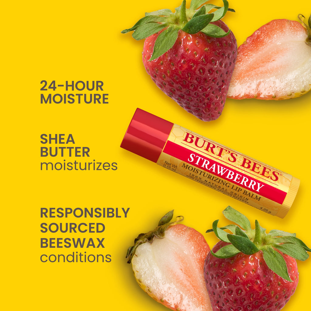 Burt's Bees Strawberry Moisturizing Lip Balm, 100% Natural Origin, 6 Tubes, 0.15 oz