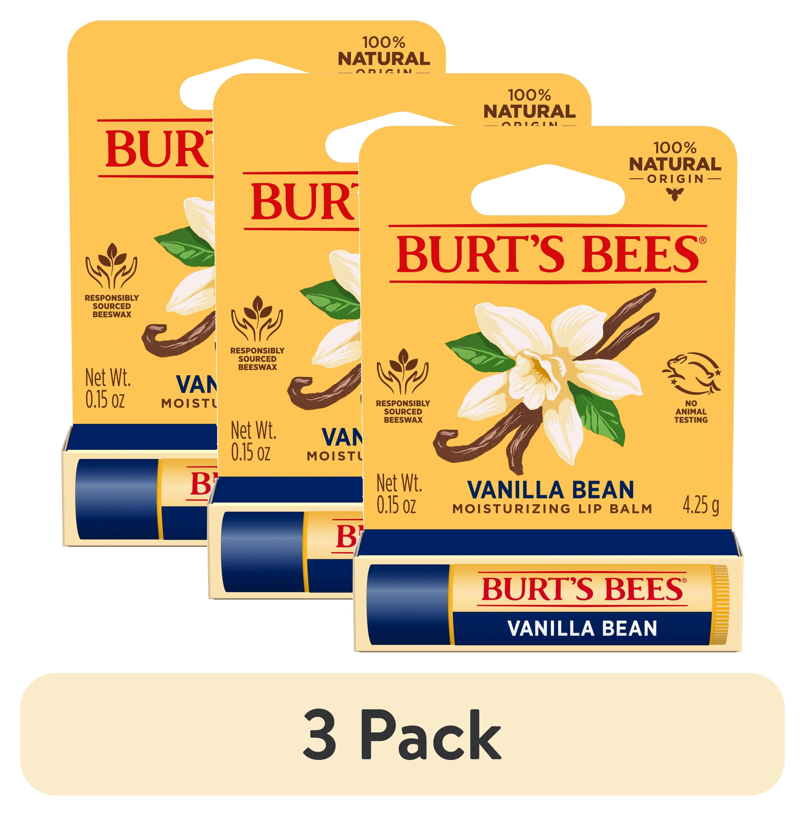 (3 pack) Burt's Bees 100% Origin Natural Moisturizing Lip Balm with Beeswax, Vanilla Bean, 1 Tube