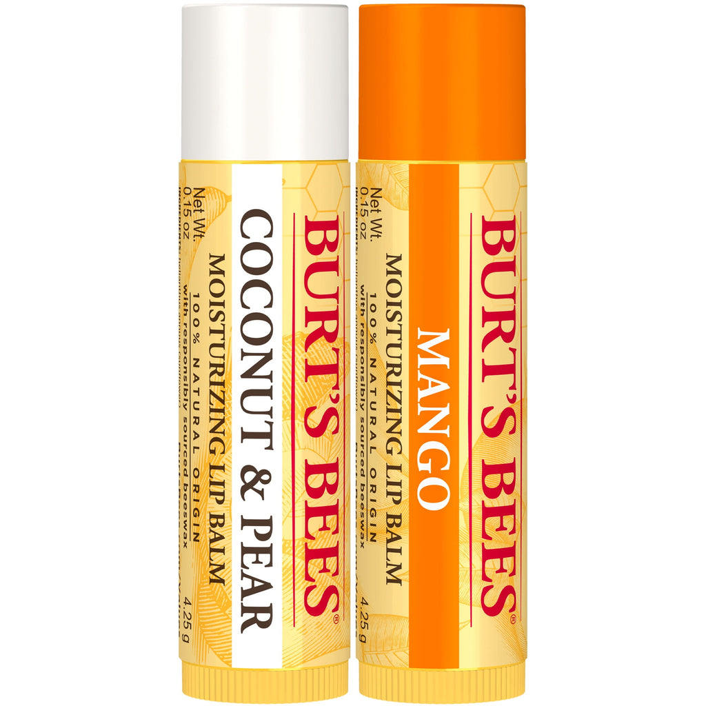 Burt's Bees 100% Natural Origin Lip Balm, Coconut & Pear and Mango, 2 Count