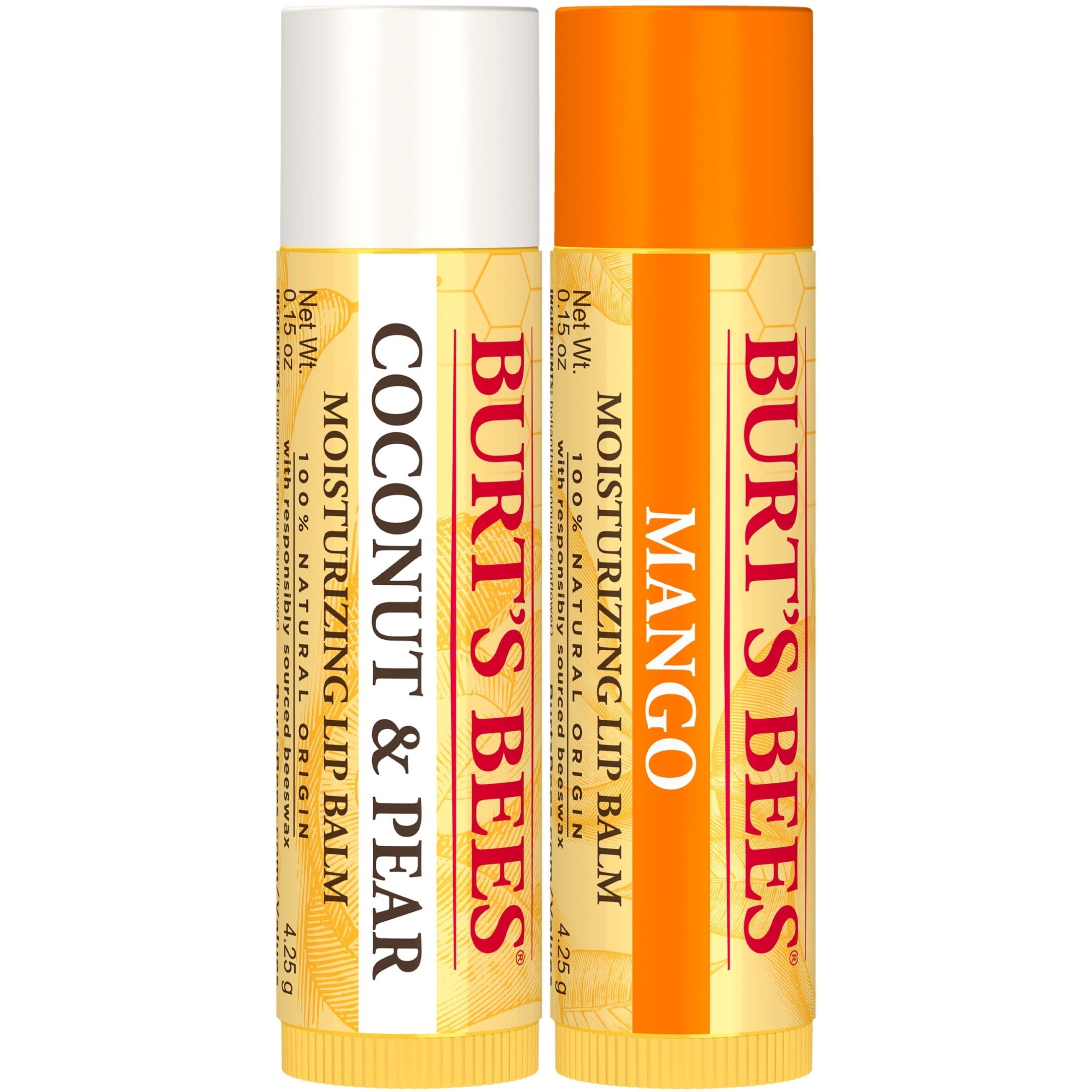 Burt's Bees 100% Natural Origin Lip Balm, Coconut & Pear and Mango, 2 Count
