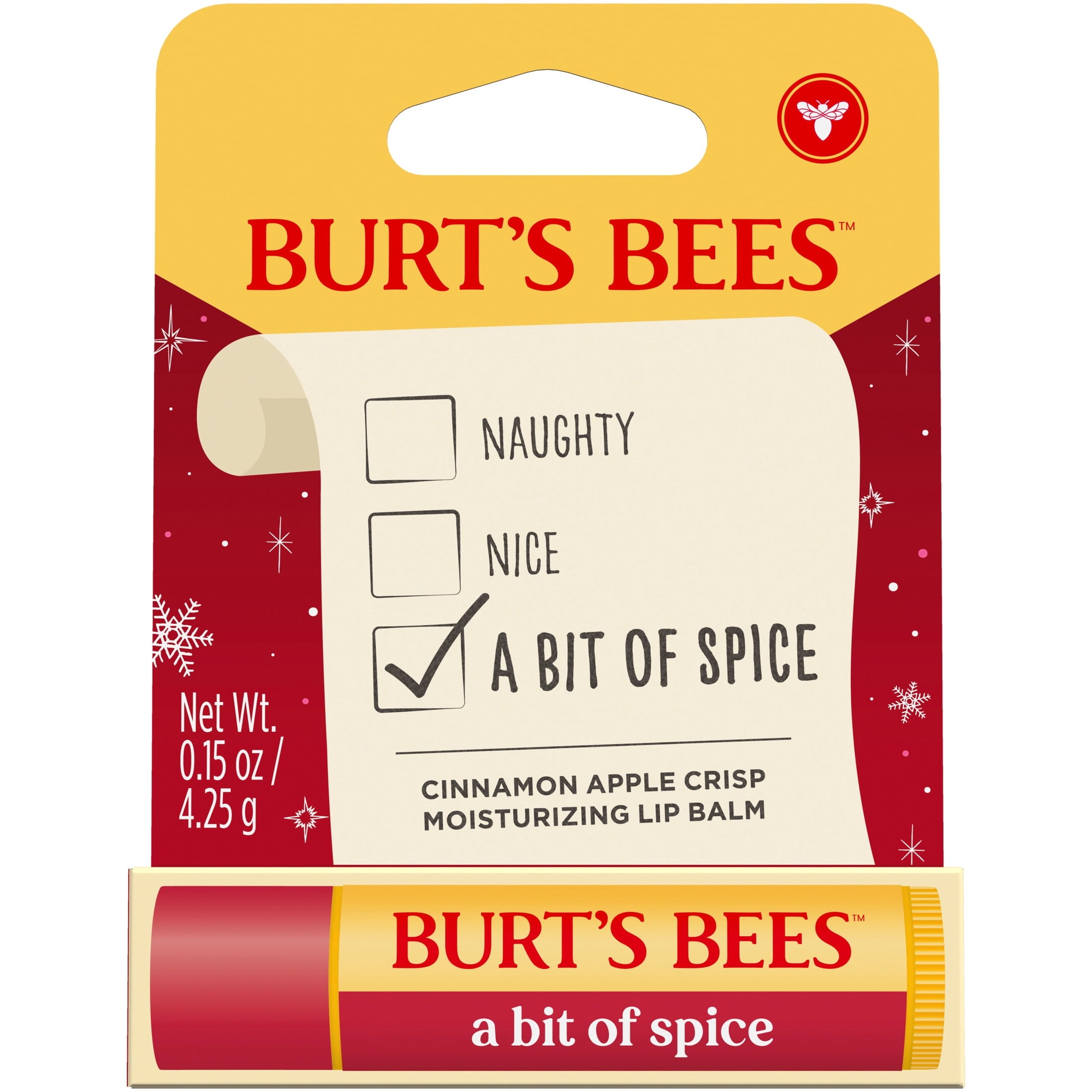 Burts Bees a Bit of Spice Cinnamon Apple Crisp Moisturizing Lip Balm, 0.15 oz. Tube, Pack of 6