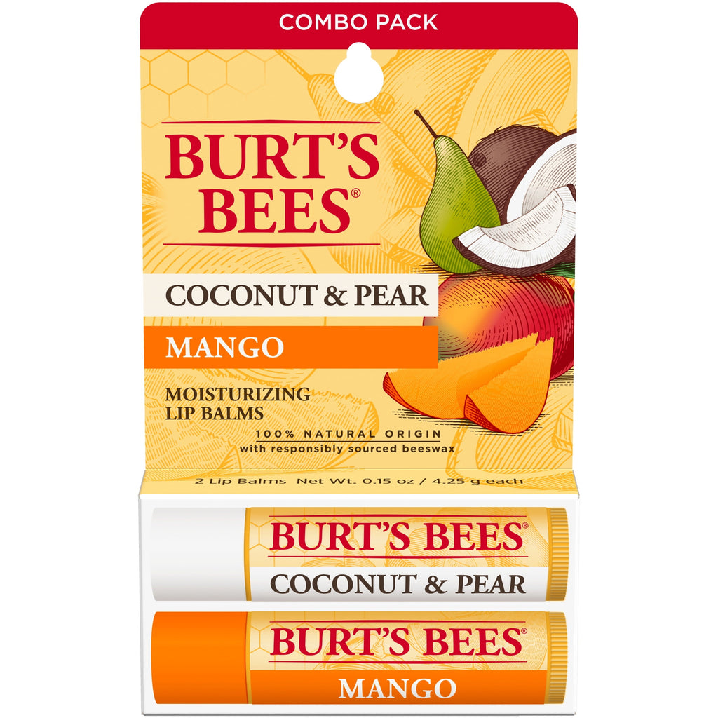 Burt's Bees 100% Natural Origin Lip Balm, Coconut & Pear and Mango, 2 Count