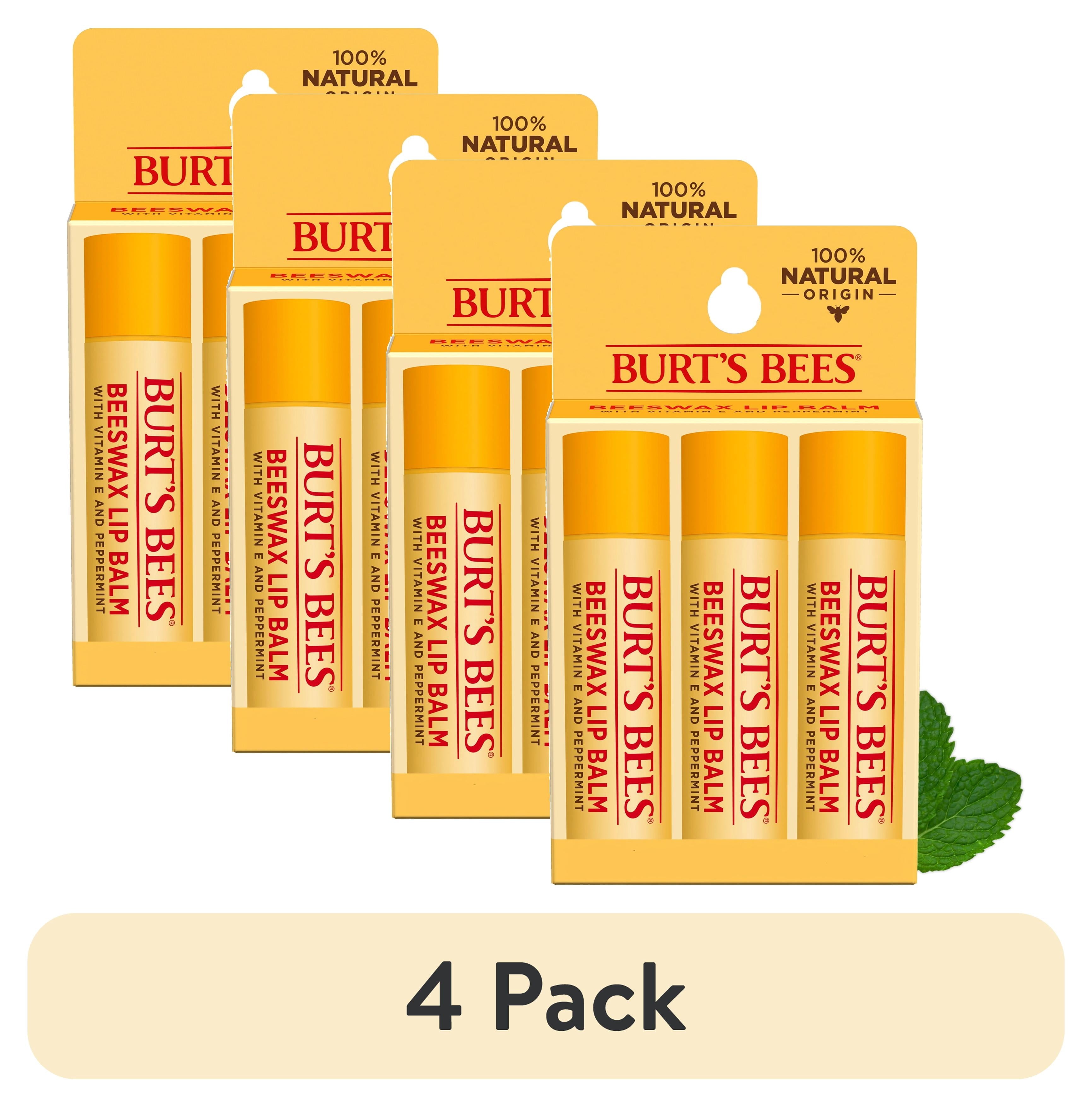 (4 pack) Burt's Bees 100% Natural Origin Beeswax Moisturizing Lip Balm with Vitamin E & Peppermint Oil, 3 Pack
