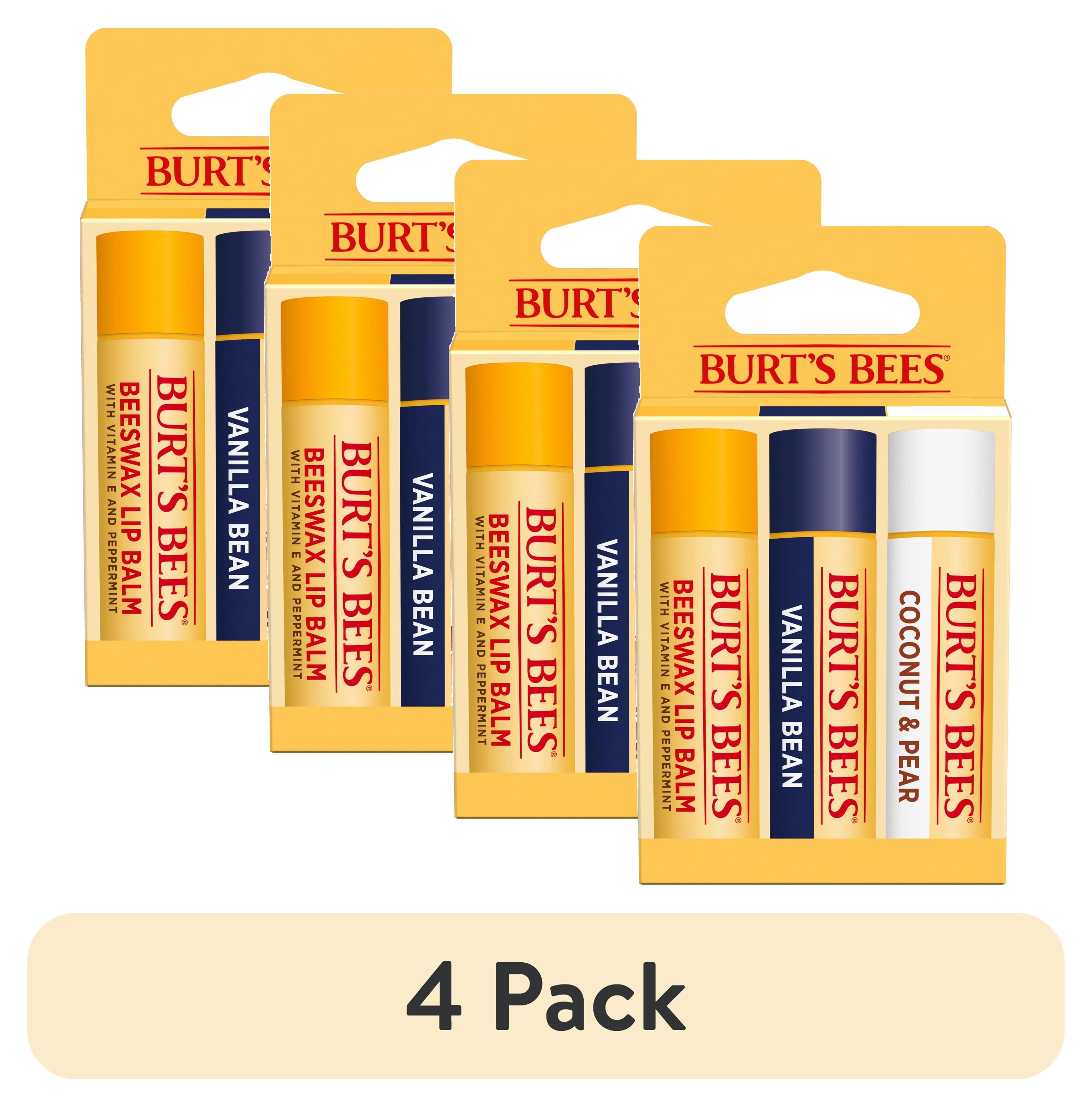 (4 pack) Burt's Bees Beeswax, Vanilla Bean, and Coconut and Pear Lip Balm Pack, Natural Origin Lip Care, 3 Pack