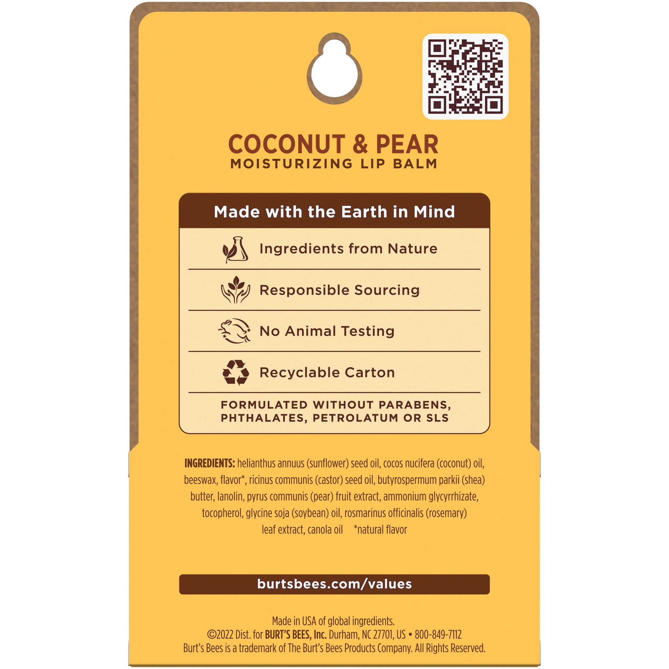 Burt's Bees 100% Natural Origin Moisturizing Lip Balm, Coconut and Pear with Beeswax and Fruit Extracts, Pack of 6