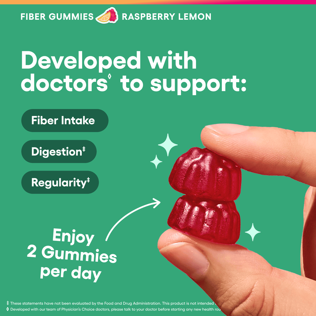 Physician’s Choice Fiber Gummies for Digestive Health & Regularity - Raspberry Lemon Flavor - 60ct