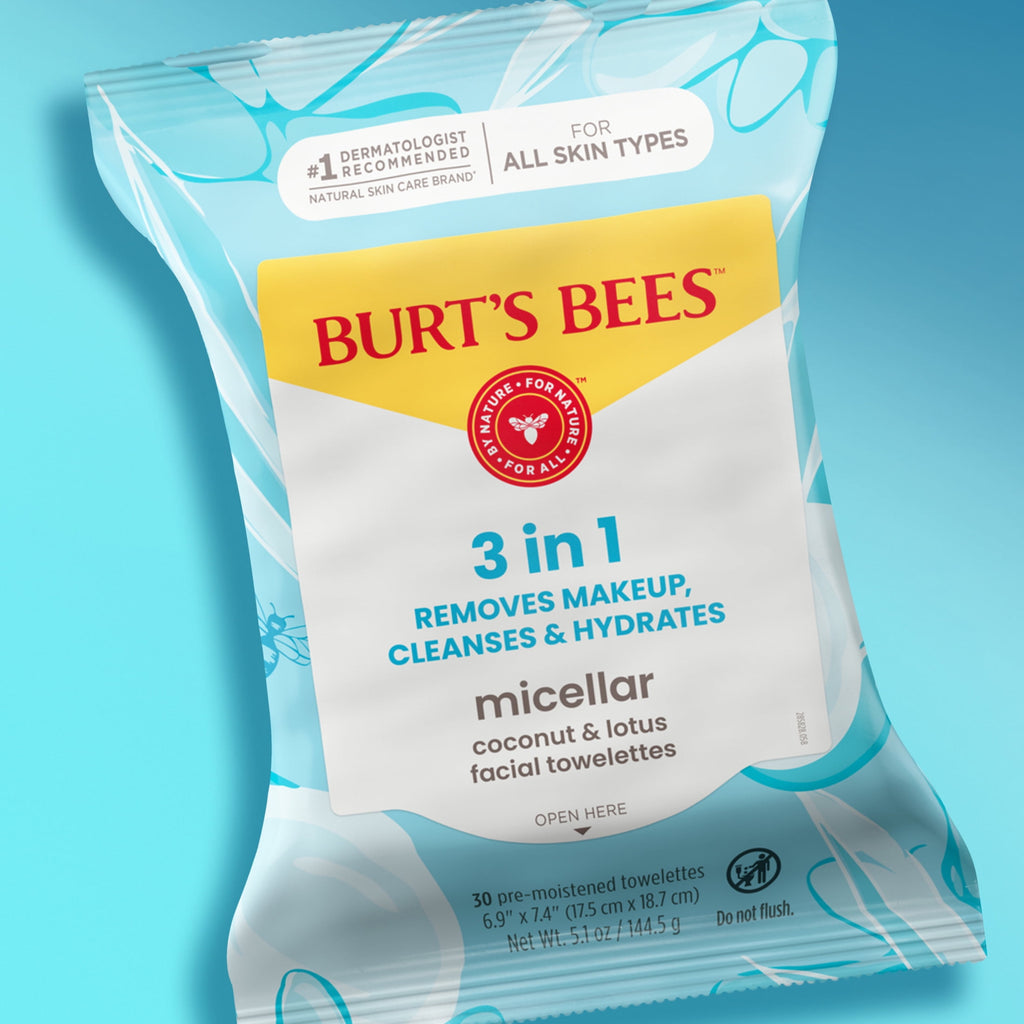 (3 pack) Burt's Bees Micellar Coconut and Lotus 3-in-1 Makeup Removing and Cleansing Wipes, 30 Count