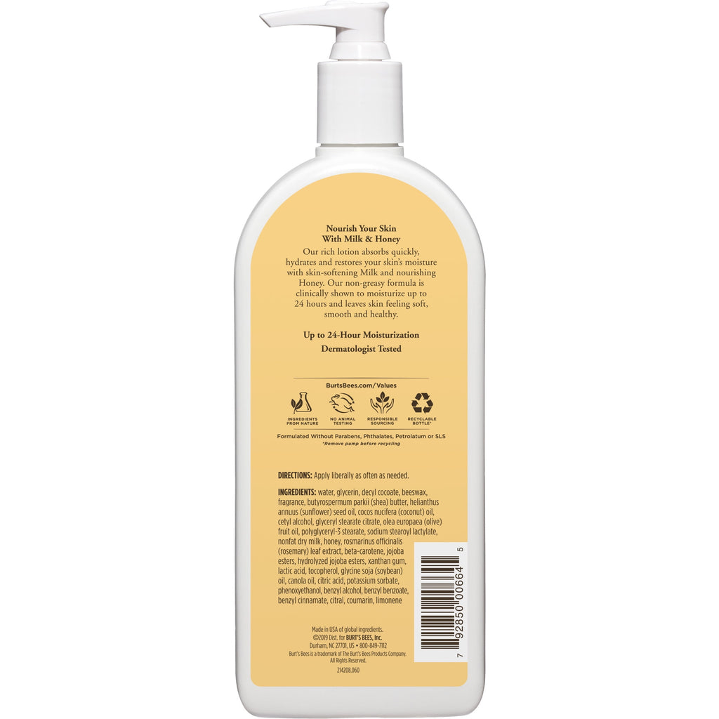 Burt's Bees Body Lotion for Normal to Dry Skin with Milk & Honey, 12 Oz