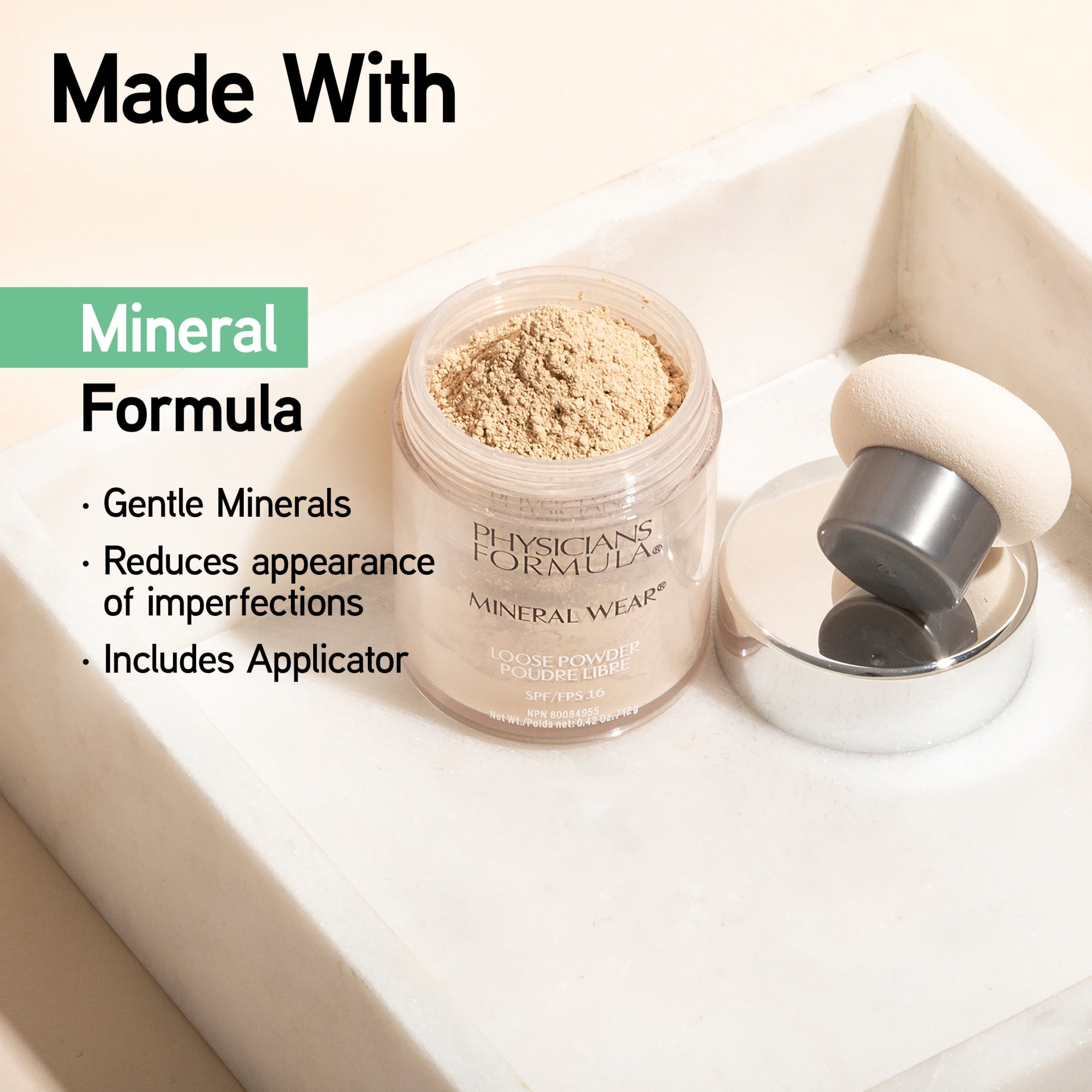 Physicians Formula Mineral Wear Loose Powder SPF 16, Medium Beige, 0.49 oz, Foundation Makeup