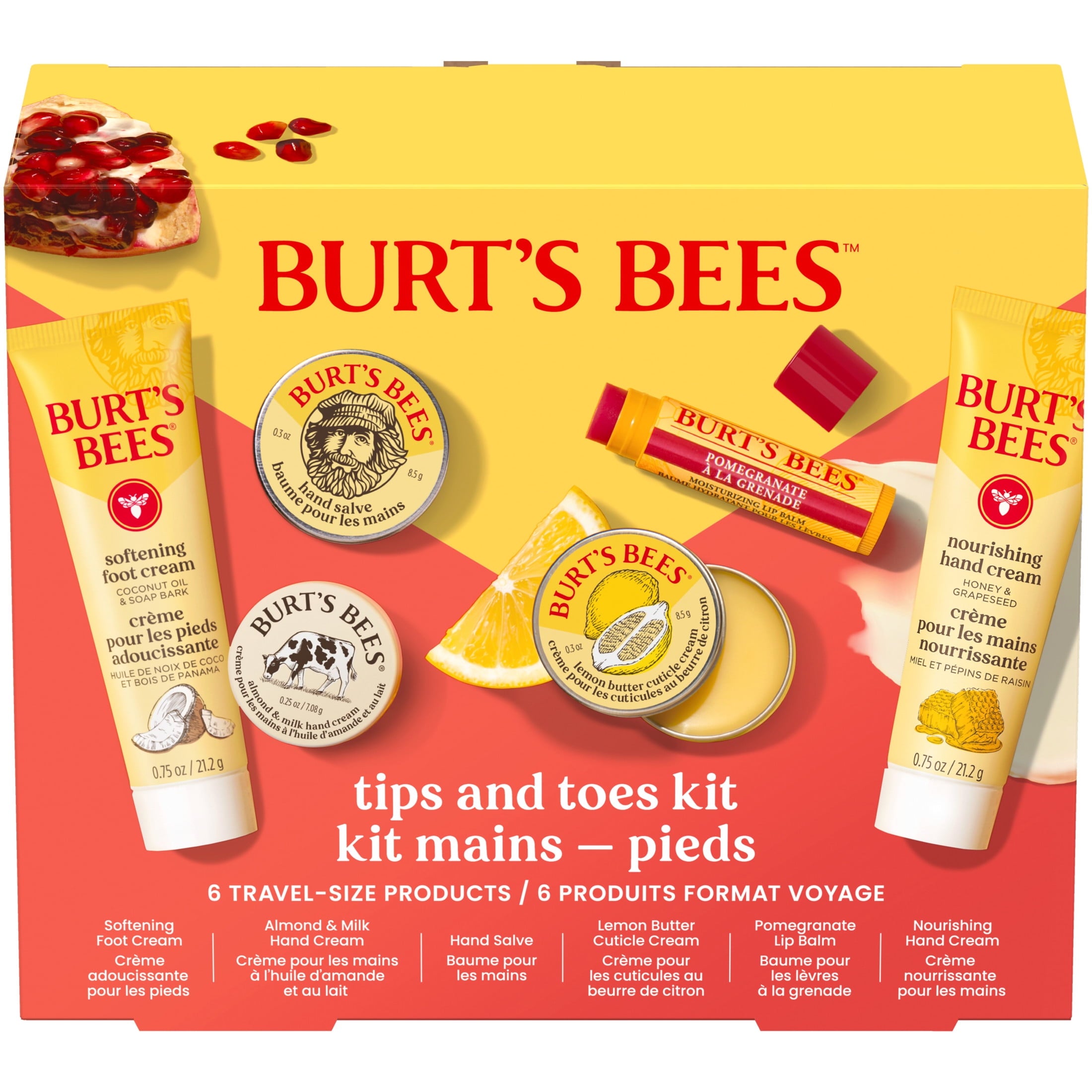 Burts Bees Tips and Toes Gift Set, Hand Cream, Foot Cream, Cuticle Cream, Hand Salve, Lip Balm