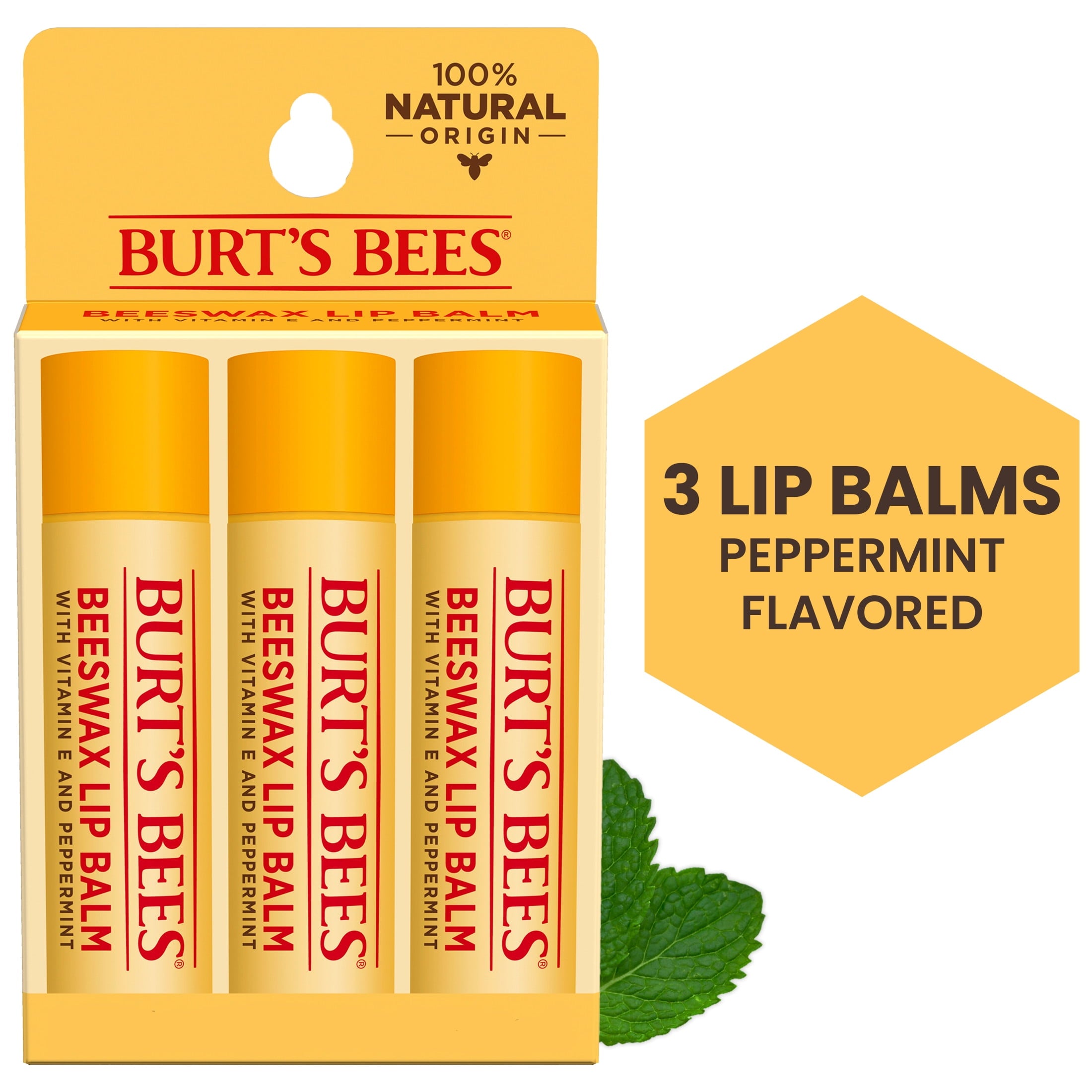 (4 pack) Burt's Bees 100% Natural Origin Beeswax Moisturizing Lip Balm with Vitamin E & Peppermint Oil, 3 Pack