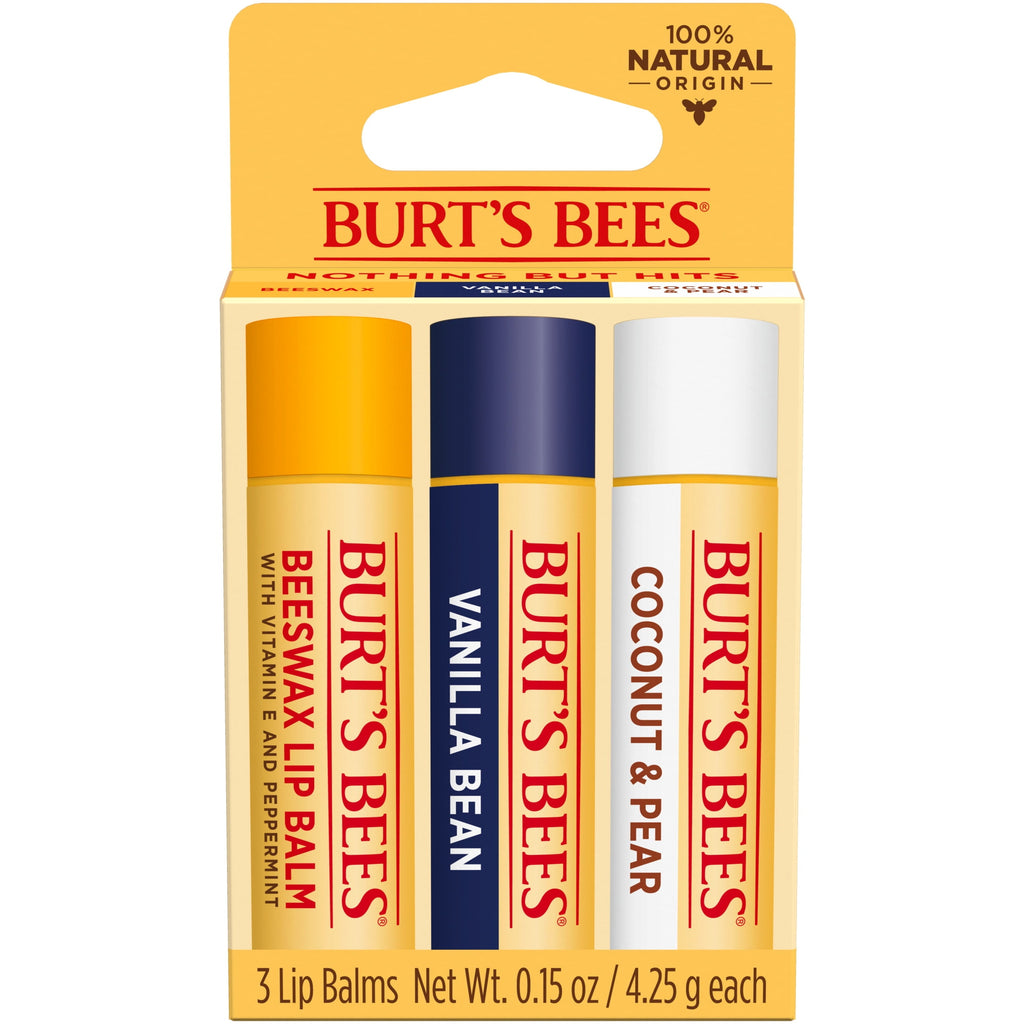 (4 pack) Burt's Bees Beeswax, Vanilla Bean, and Coconut and Pear Lip Balm Pack, Natural Origin Lip Care, 3 Pack