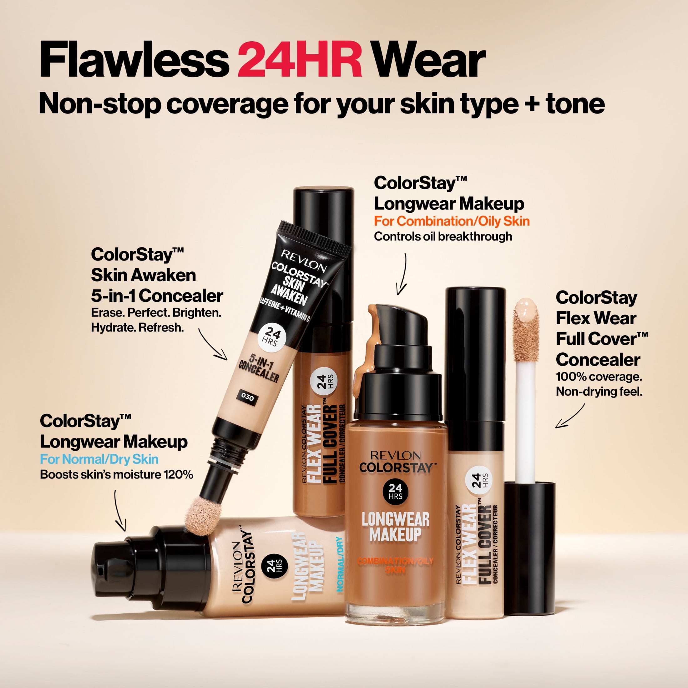 Revlon ColorStay Flex Wear Concealer, Full Coverage, 24HR Wear, 070 Nutmeg, 0.34 fl oz