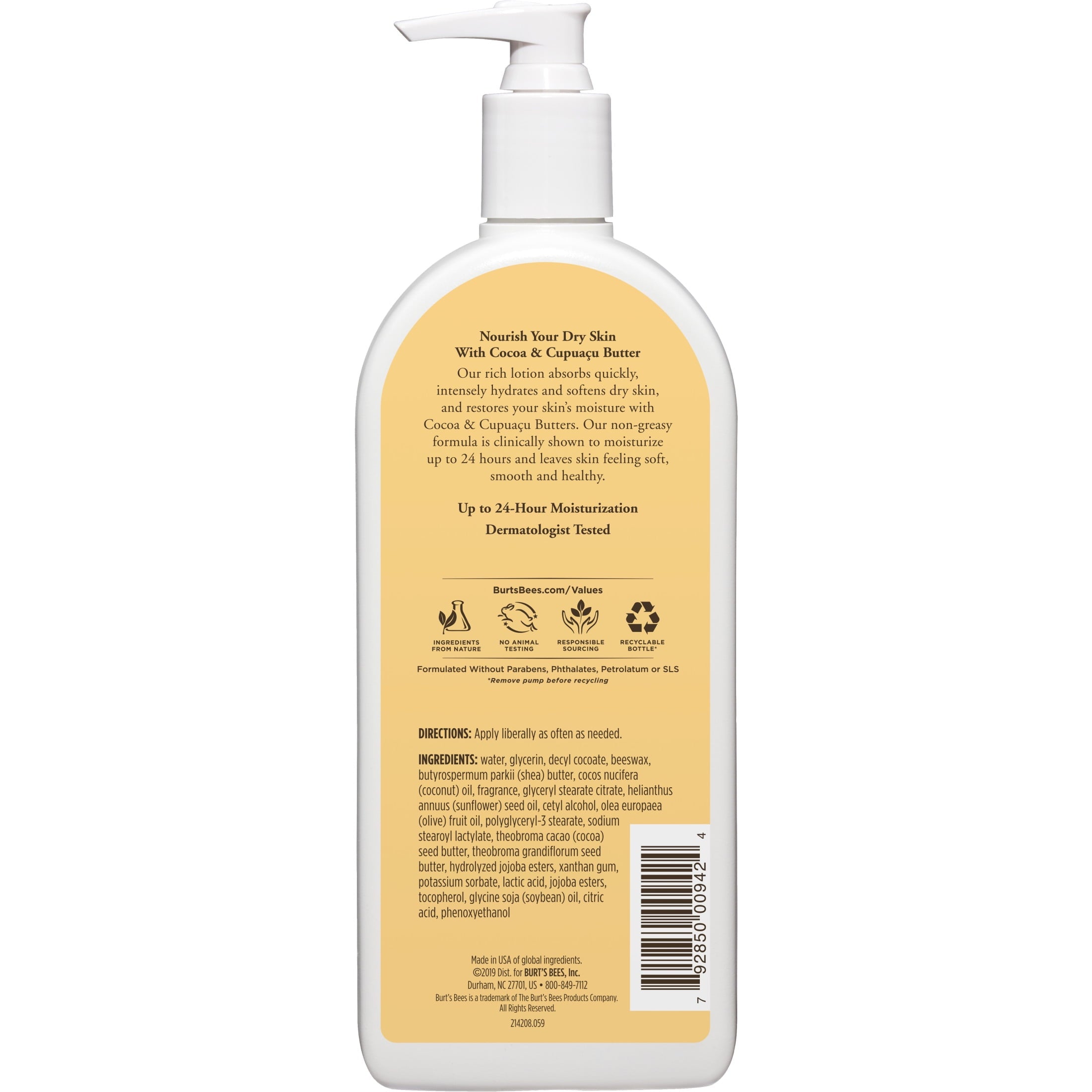 Burt's Bees Butter Body Lotion for Dry Skin with Cocoa and Cupuau, 12 oz