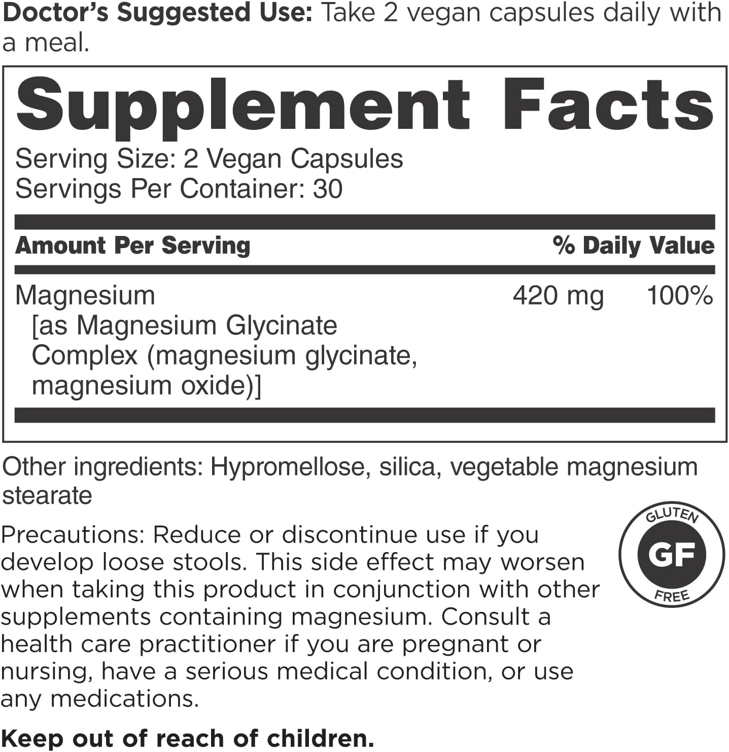 DOCTORS’ PREFERRED High Potency Magnesium Glycinate Complex- Gentler on Your Stomach, Highly Potent, Doctor-Developed Formula. Heart Health, Mood Support and More 420 mg per Serving, 30-Day Supply