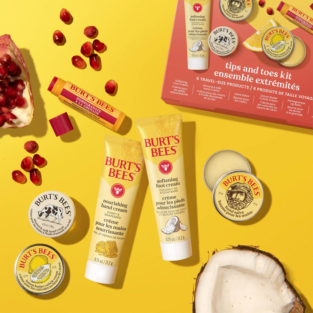 Burts Bees Tips and Toes Gift Set, Hand Cream, Foot Cream, Cuticle Cream, Hand Salve, Lip Balm