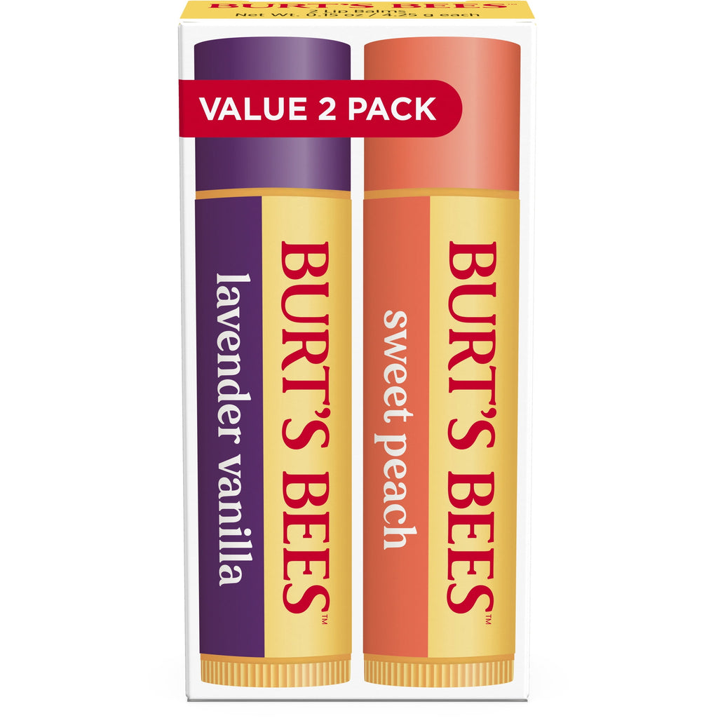 Burt's Bees Moisturizing Lip Balm Value 2 Pack, Lavender Vanilla, Sweet Peach