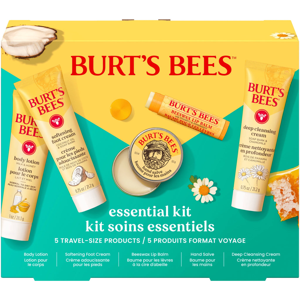 Burts Bees Essential Gift Set, Cleansing Cream, Hand Salve, Body Lotion, Foot Cream, Lip Balm