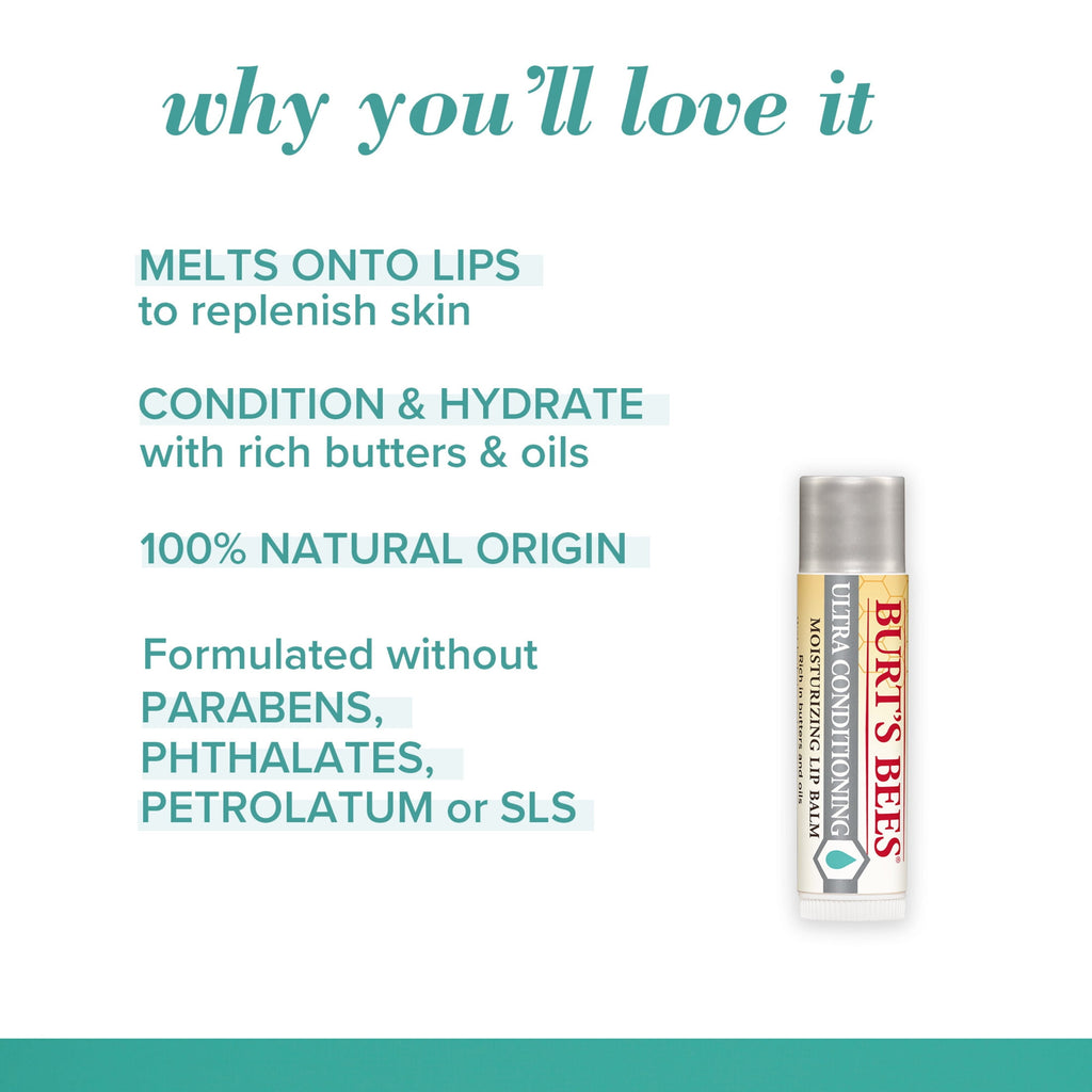 Burts Bees Ultra Conditioning Moisturizing Lip Balm, 4-Pack, 0.15 oz.