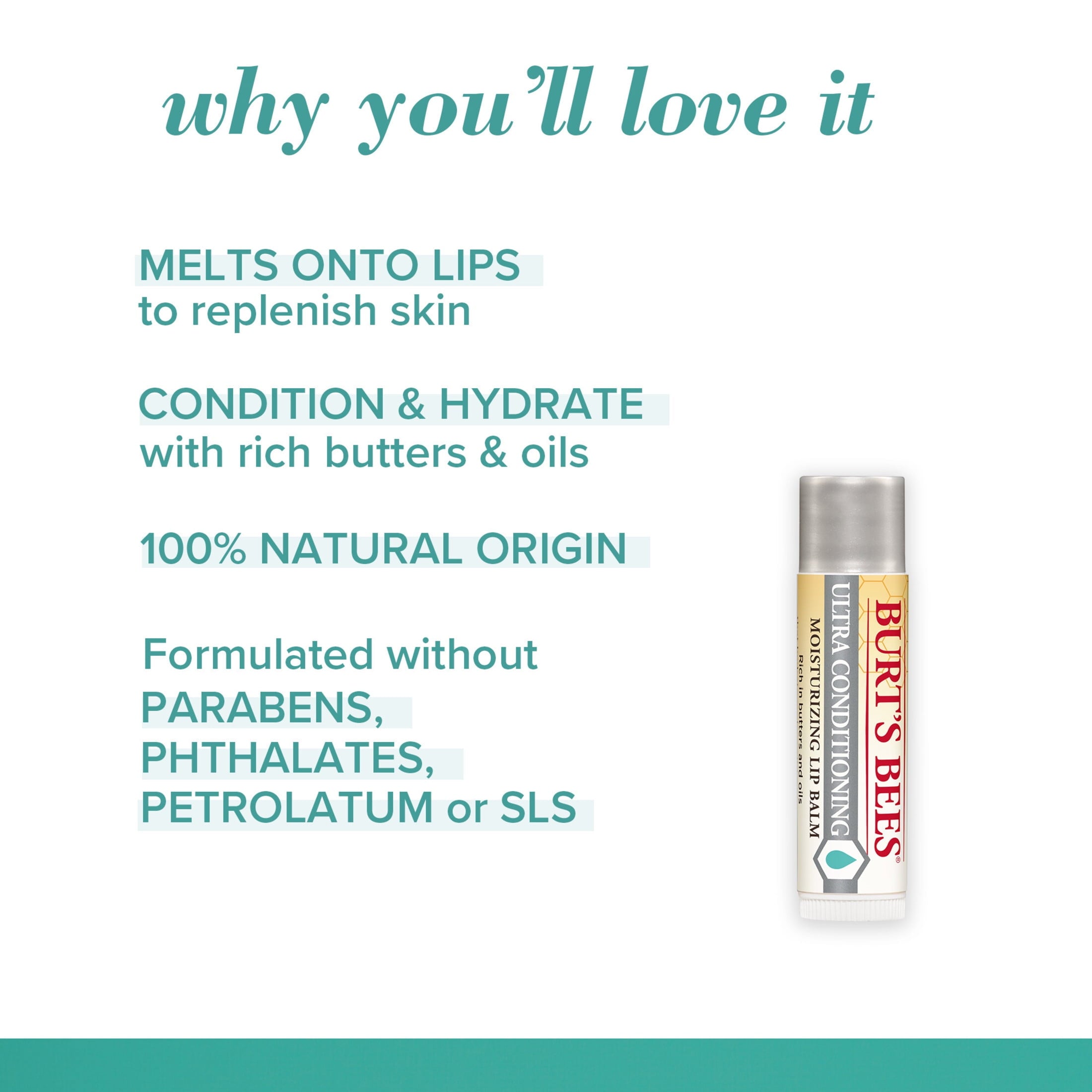 Burts Bees Ultra Conditioning Moisturizing Lip Balm, 4-Pack, 0.15 oz.