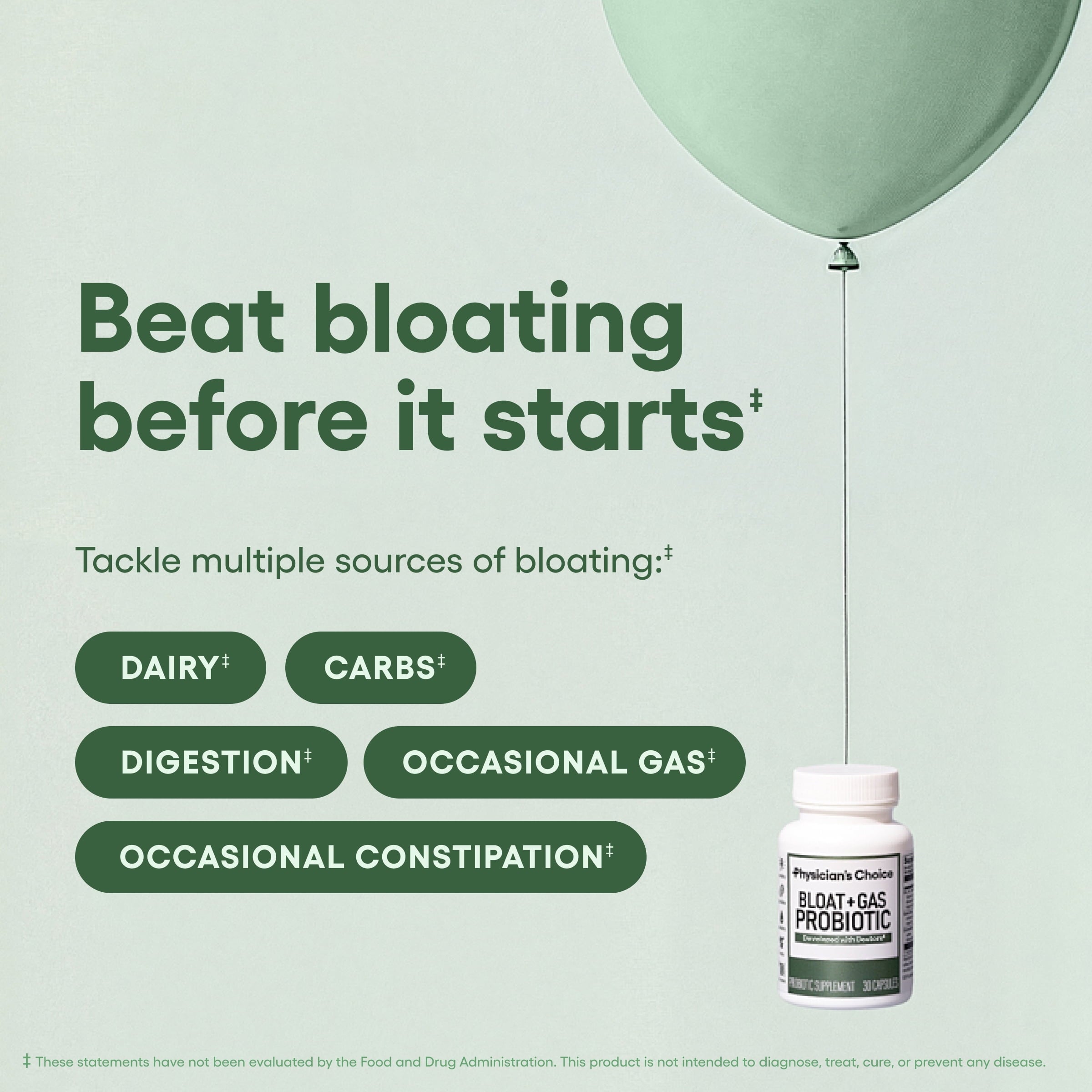 Physician's Choice Bloat & Gas 5-in-1 Probiotic for Digestion Support & Gas Relief, 30 Count