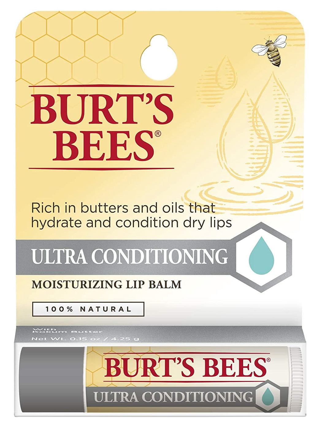 Burt's Bees Lip Balm, Ultra Conditioning with Kokum Butter, 0.15 oz (Pack of 3)