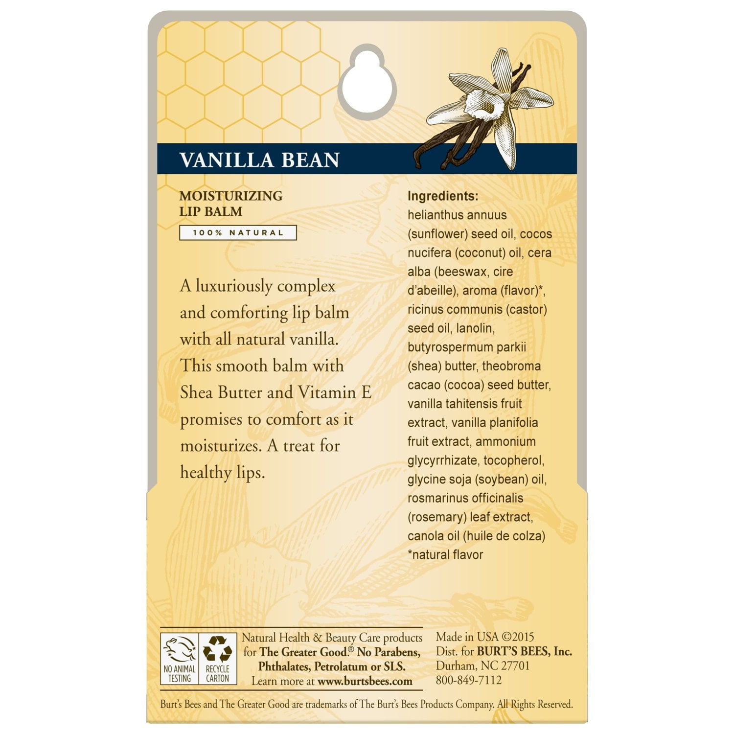 Burt's Bees 100% Natural Moisturizing Lip Balm, Vanilla Bean, 2 Count