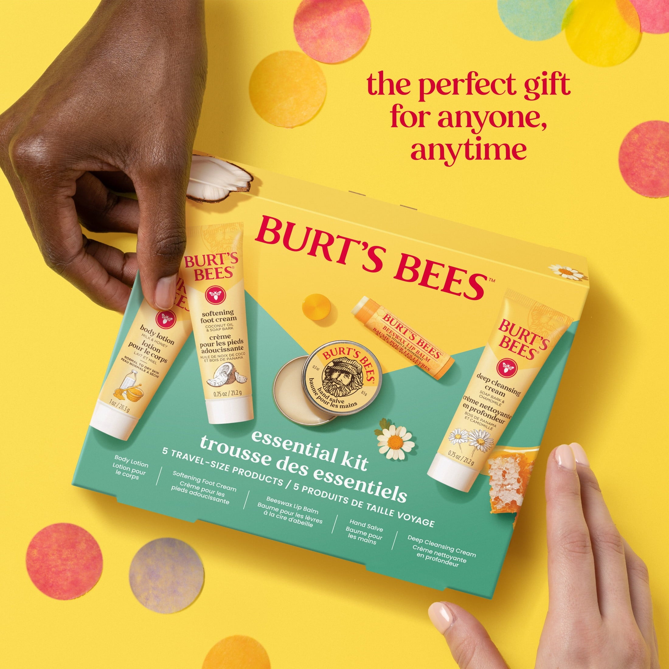 Burts Bees Essential Gift Set, Cleansing Cream, Hand Salve, Body Lotion, Foot Cream, Lip Balm