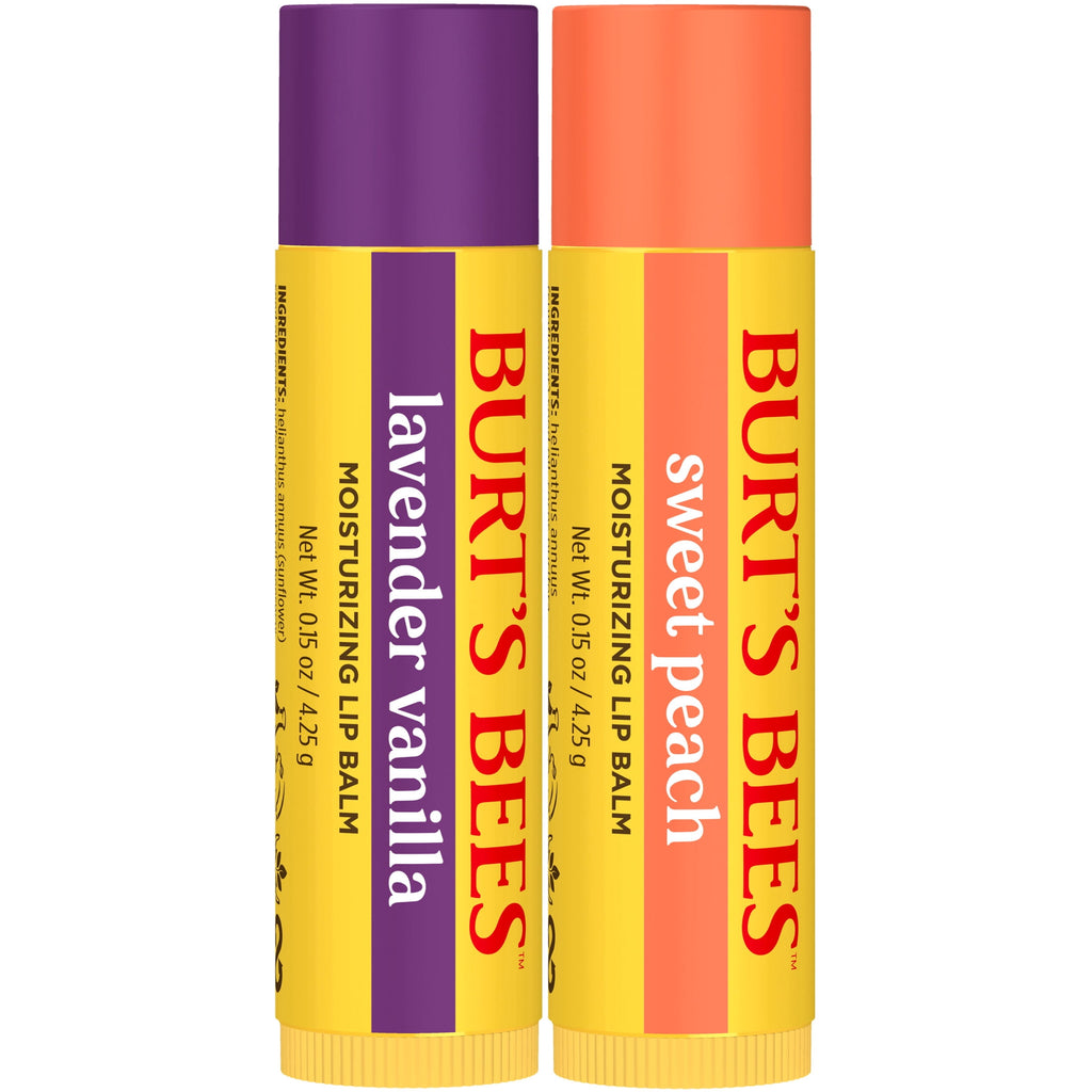 Burt's Bees Moisturizing Lip Balm Value 2 Pack, Lavender Vanilla, Sweet Peach