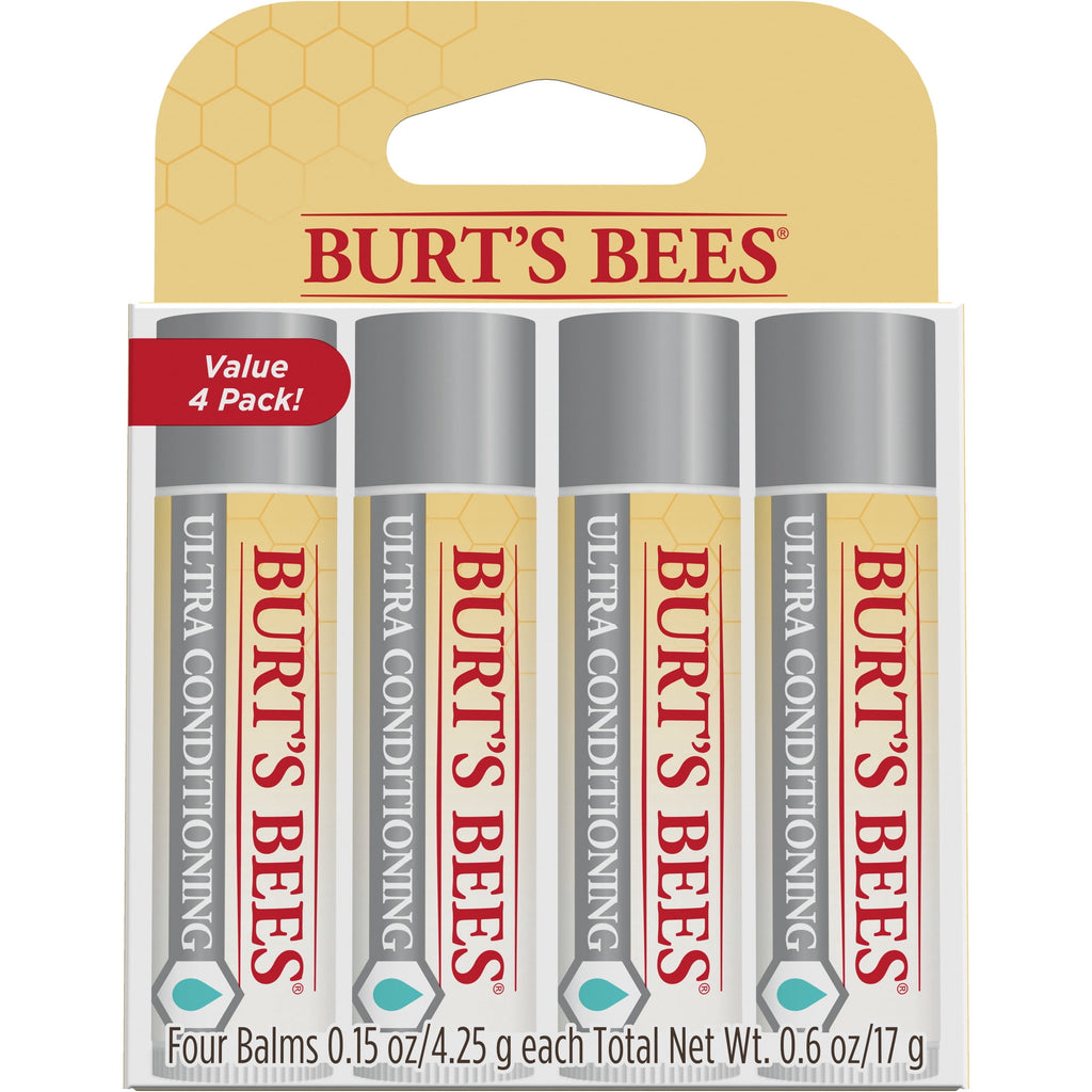 Burts Bees Ultra Conditioning Moisturizing Lip Balm, 4-Pack, 0.15 oz.